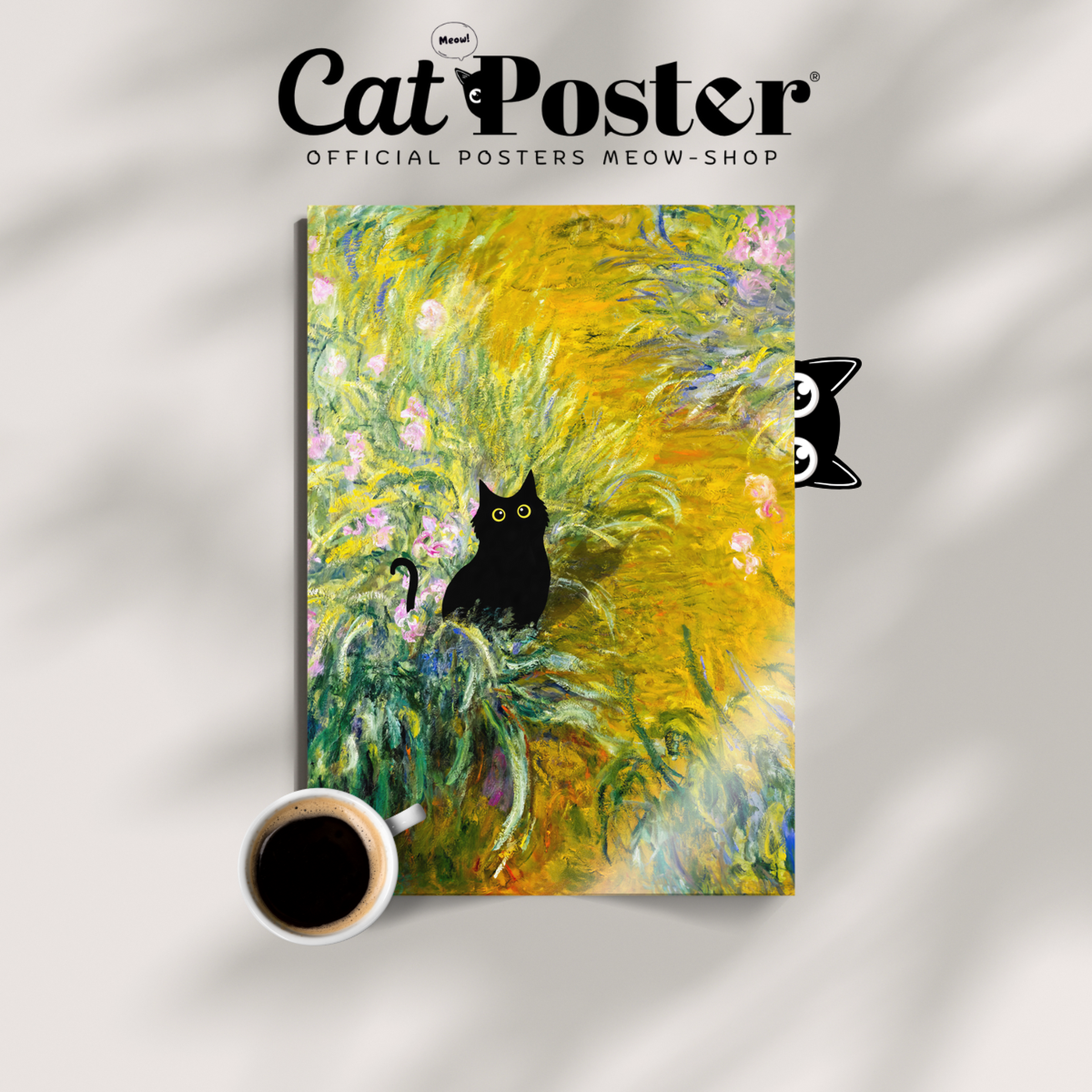 Black Cat In Monet Yellow Garden