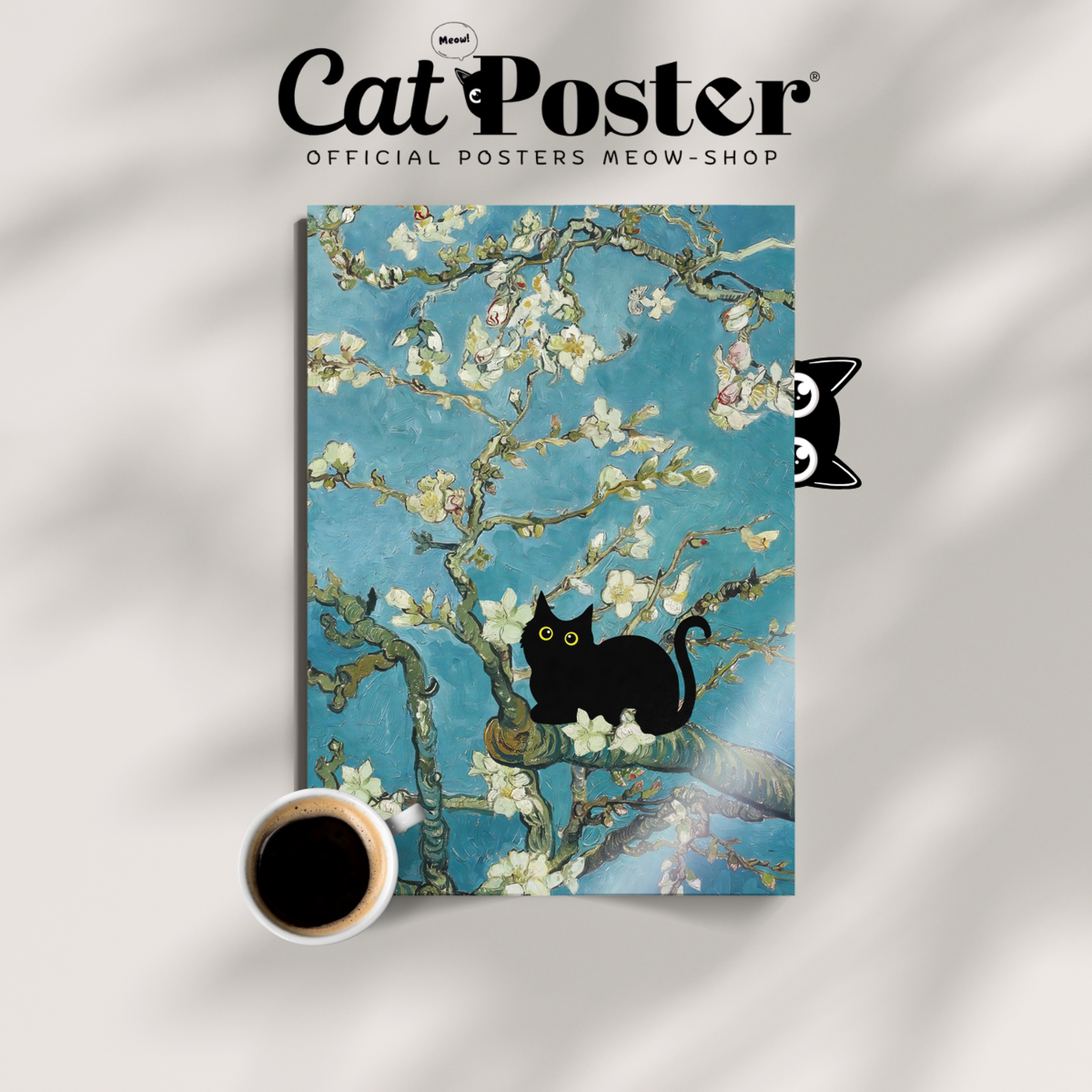 Black Cat In Van Gogh Almond Blossoms