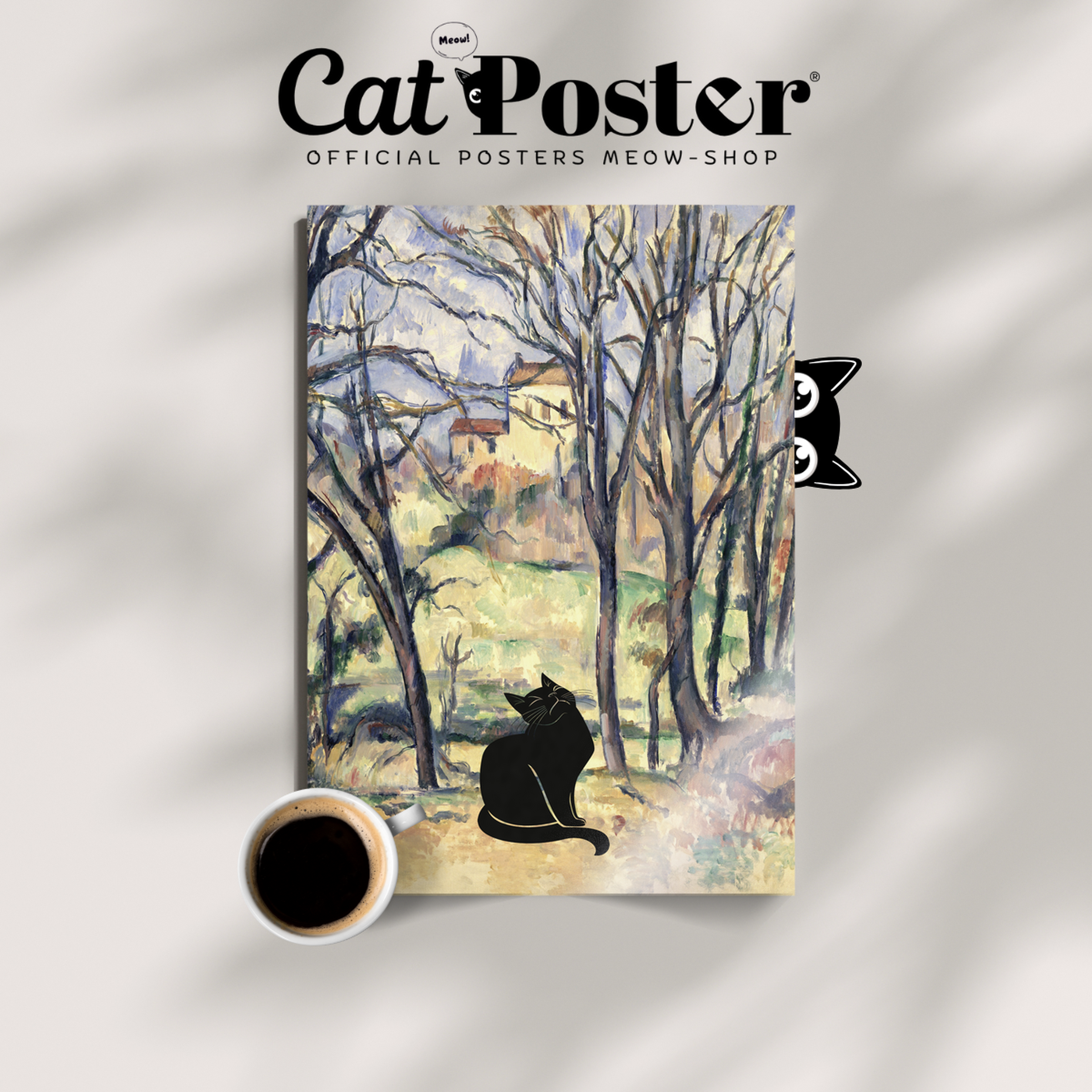 Black Cat X Cezanne Trees And Houses In Provence