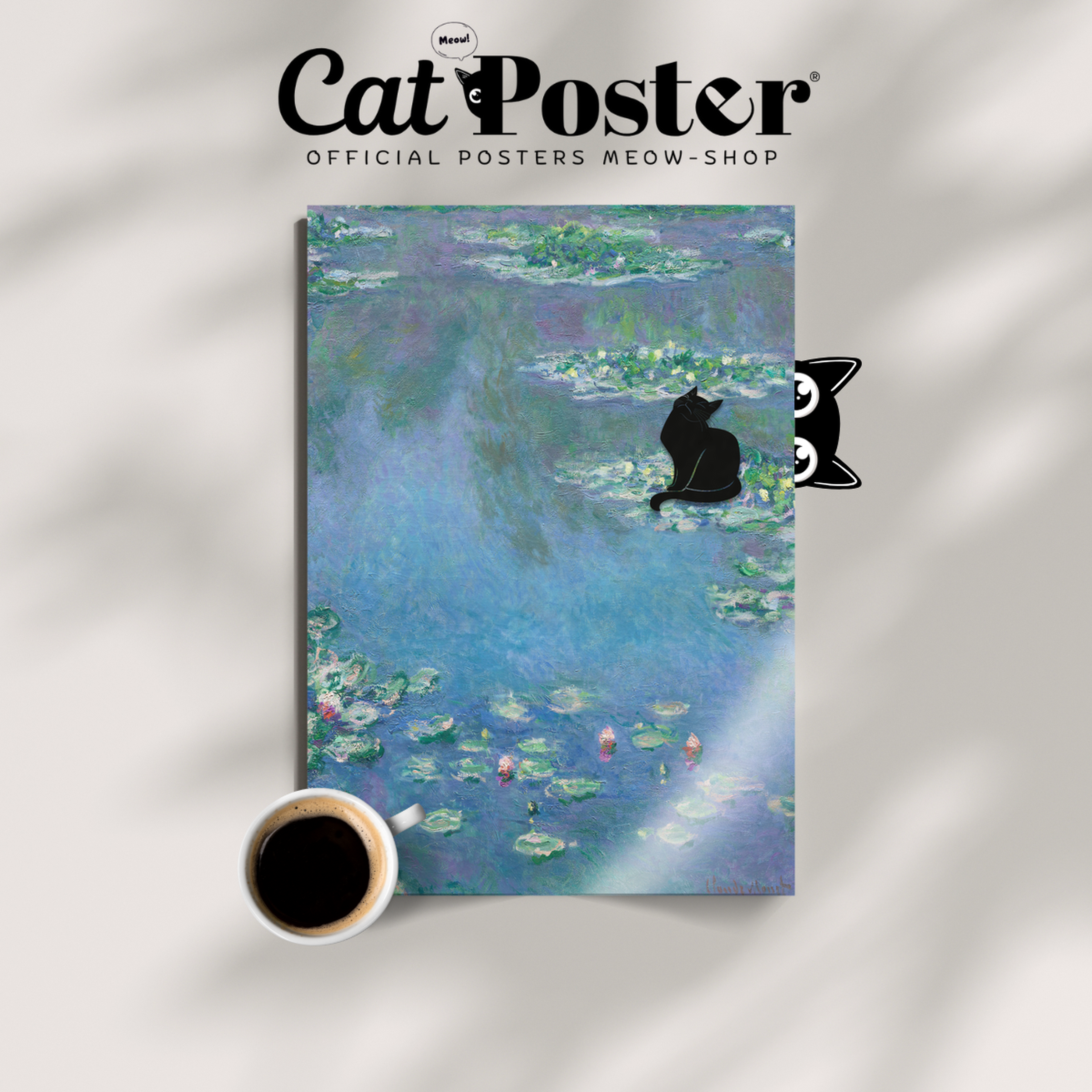 Black Cat X Monet Water Lilies