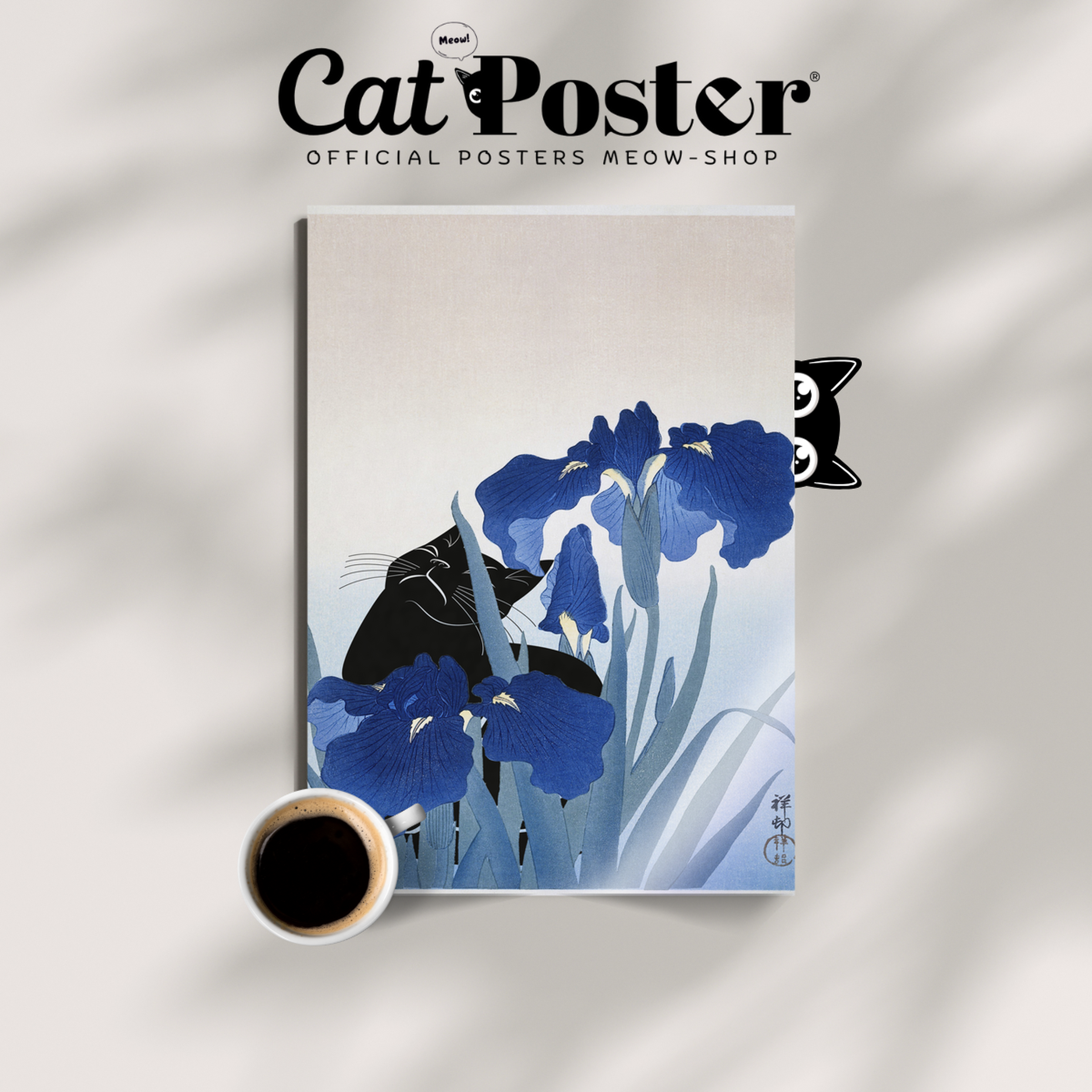 Cat And Irises Japenese Art