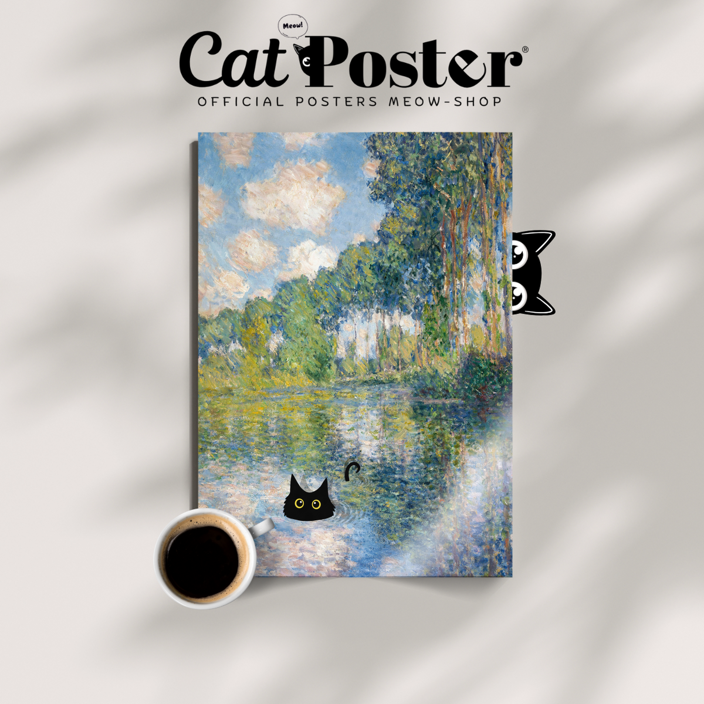 Cat By Monet River Landscapeat