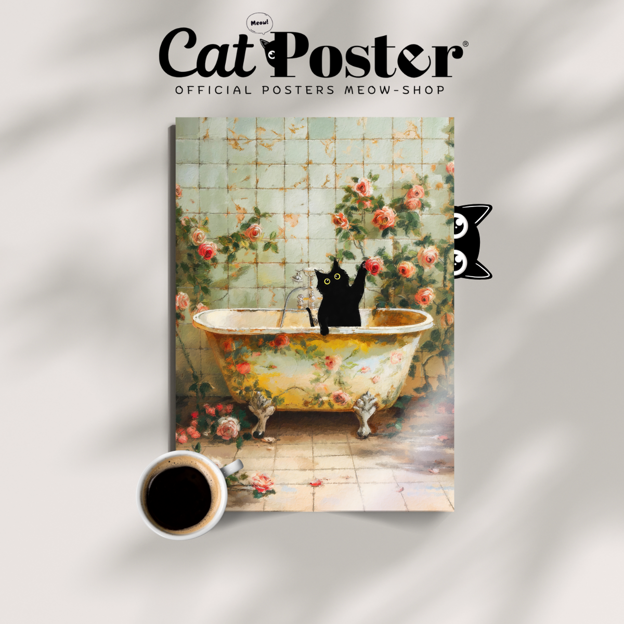 Cat In Vintage Floral Bathtub