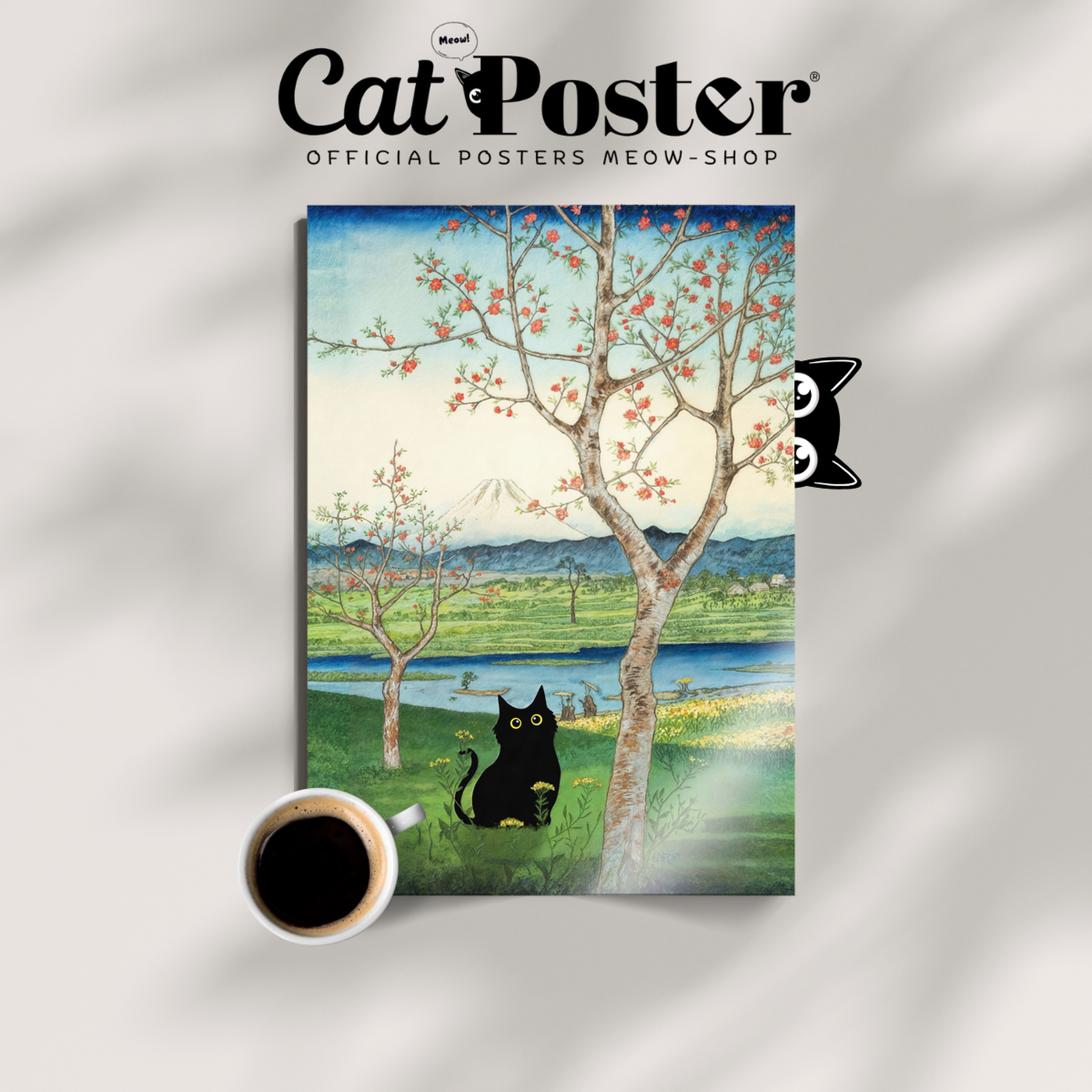 Cat Mount Fuji X Cherry Blossoms