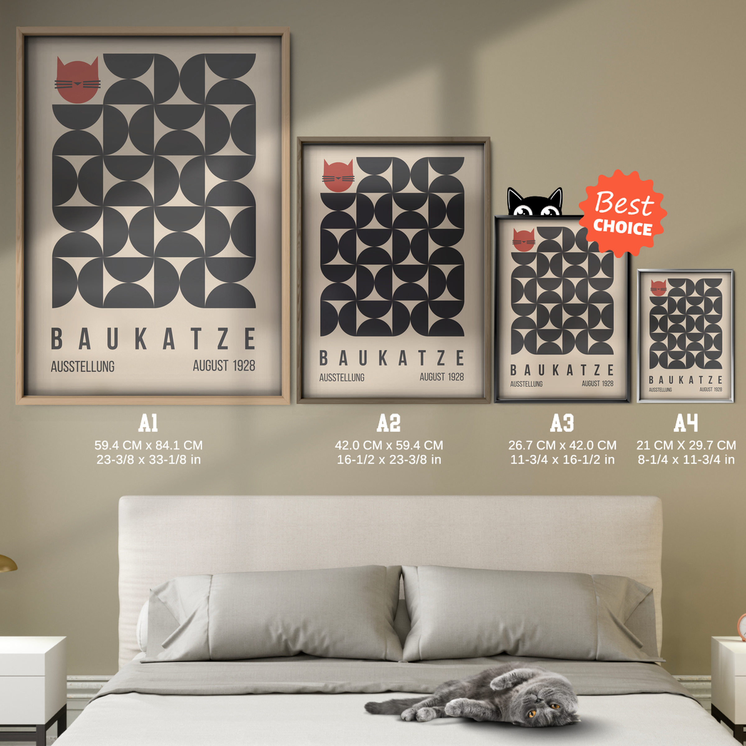 Bauhaus Cat Geometric Poster