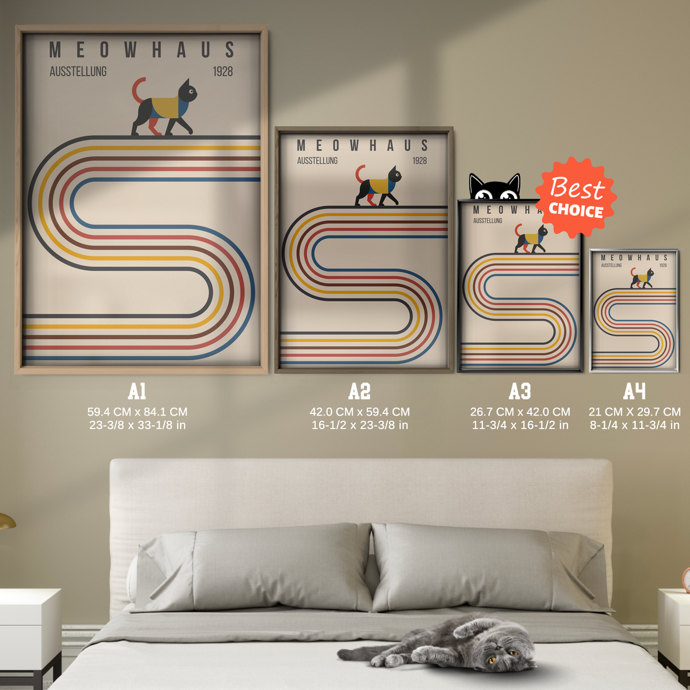 Bauhaus Cat Retro Stripes