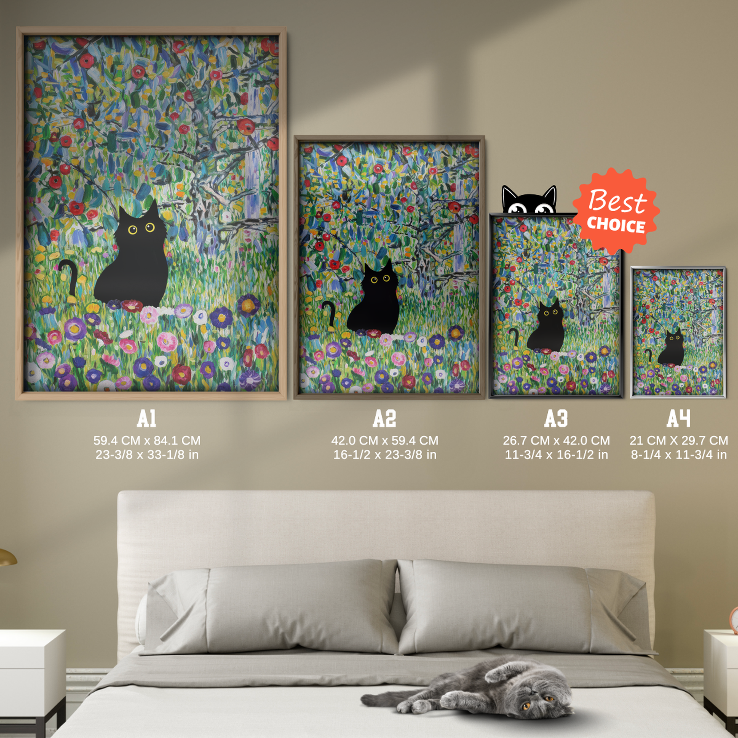 Black Cat In Klimt Flower Meadow