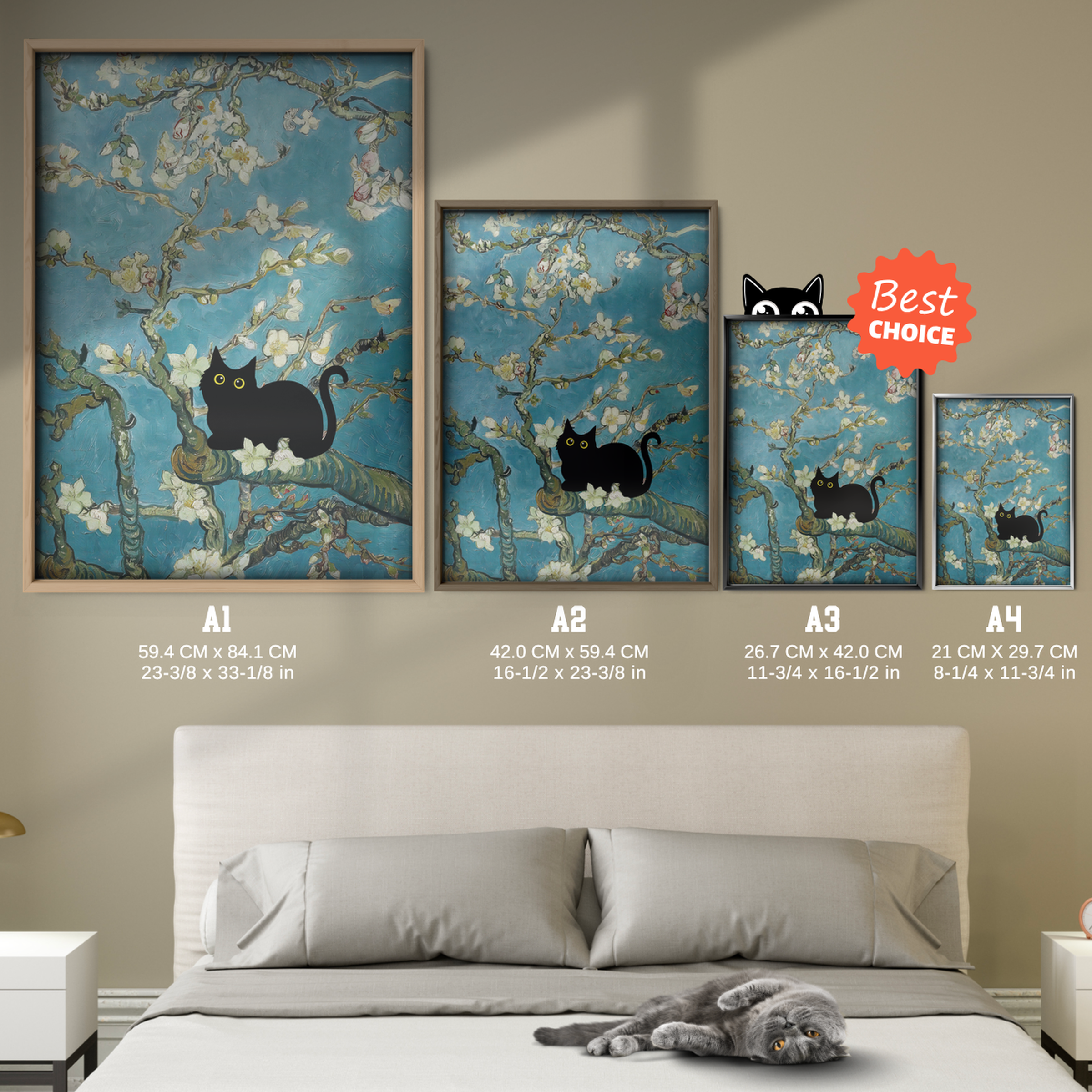 Black Cat In Van Gogh Almond Blossoms