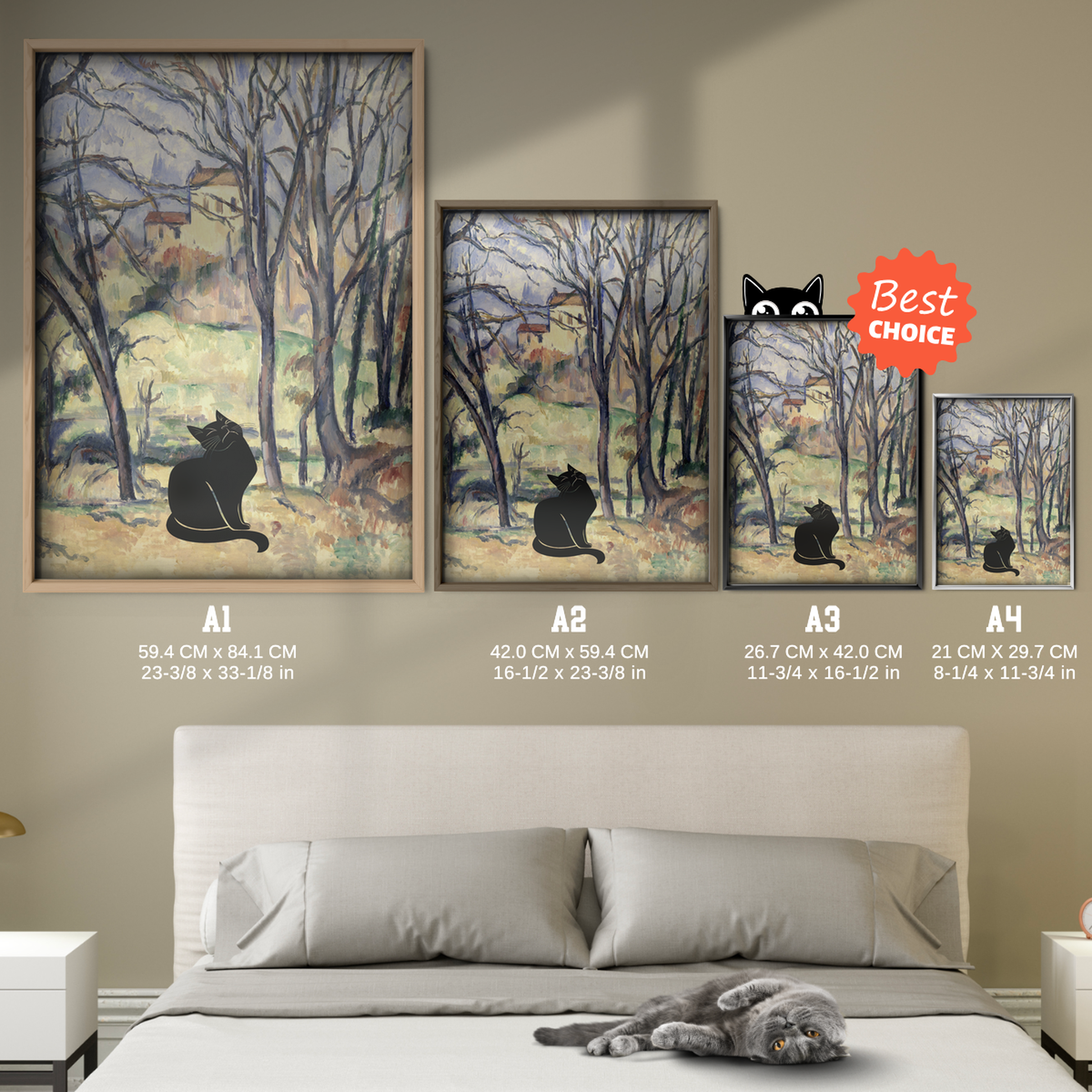 Black Cat X Cezanne Trees And Houses In Provence