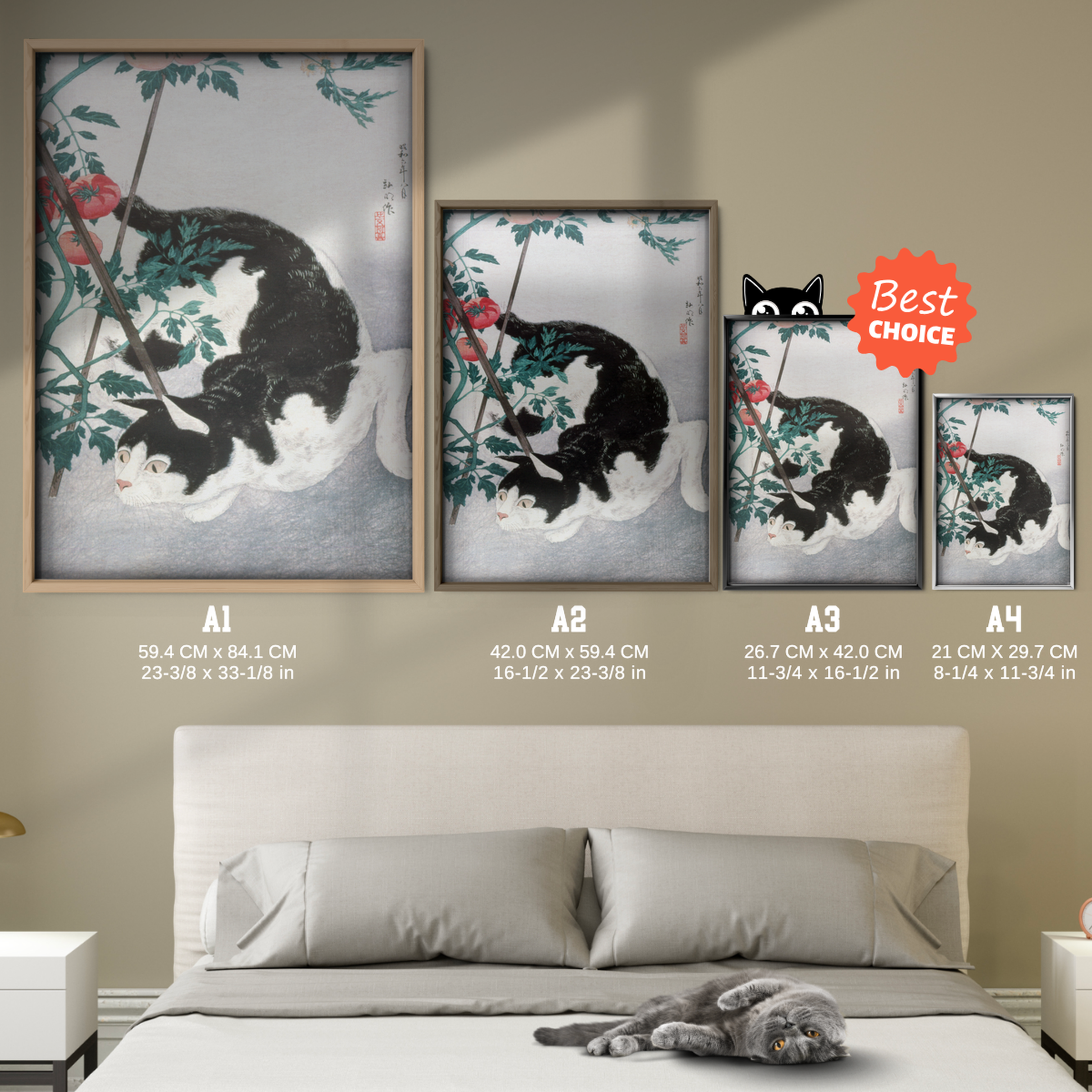 Cat And Peony Japenese Art