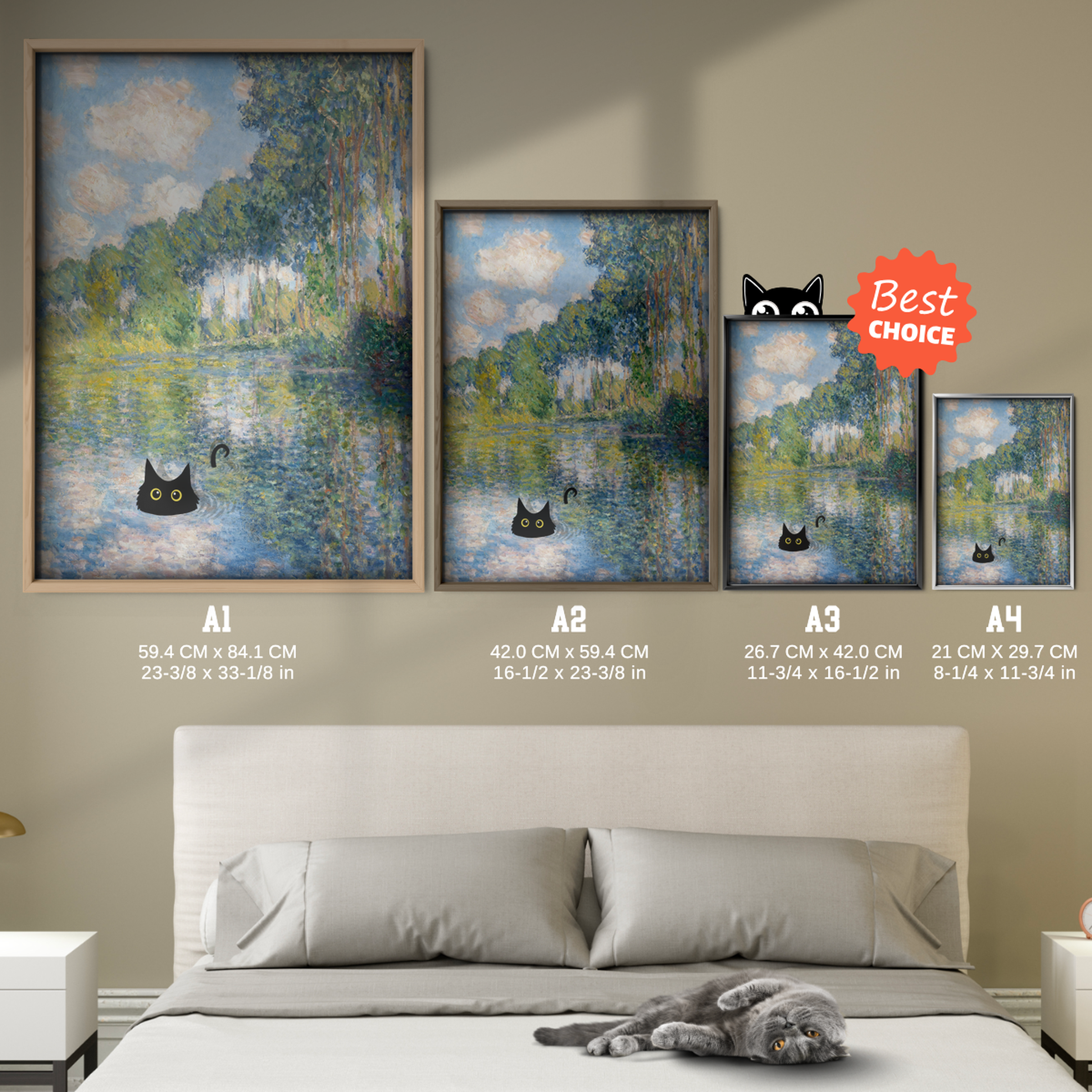 Cat By Monet River Landscapeat