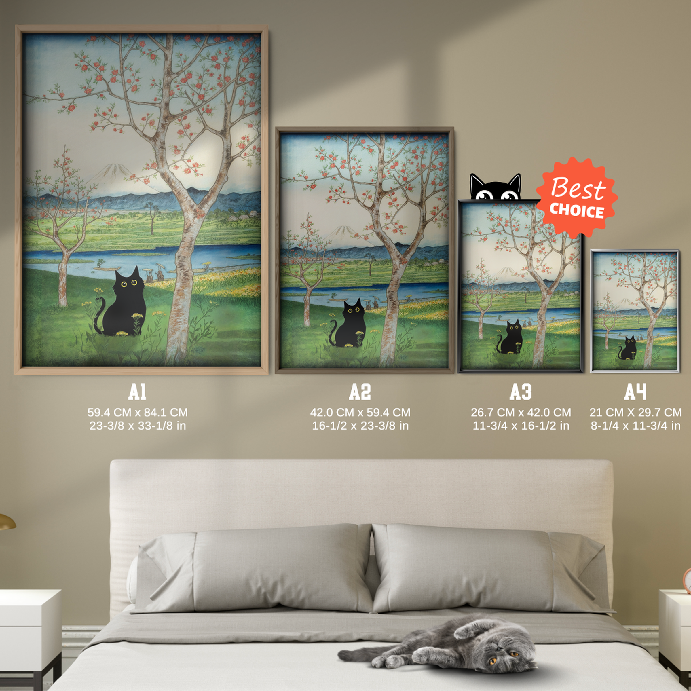 Cat Mount Fuji X Cherry Blossoms