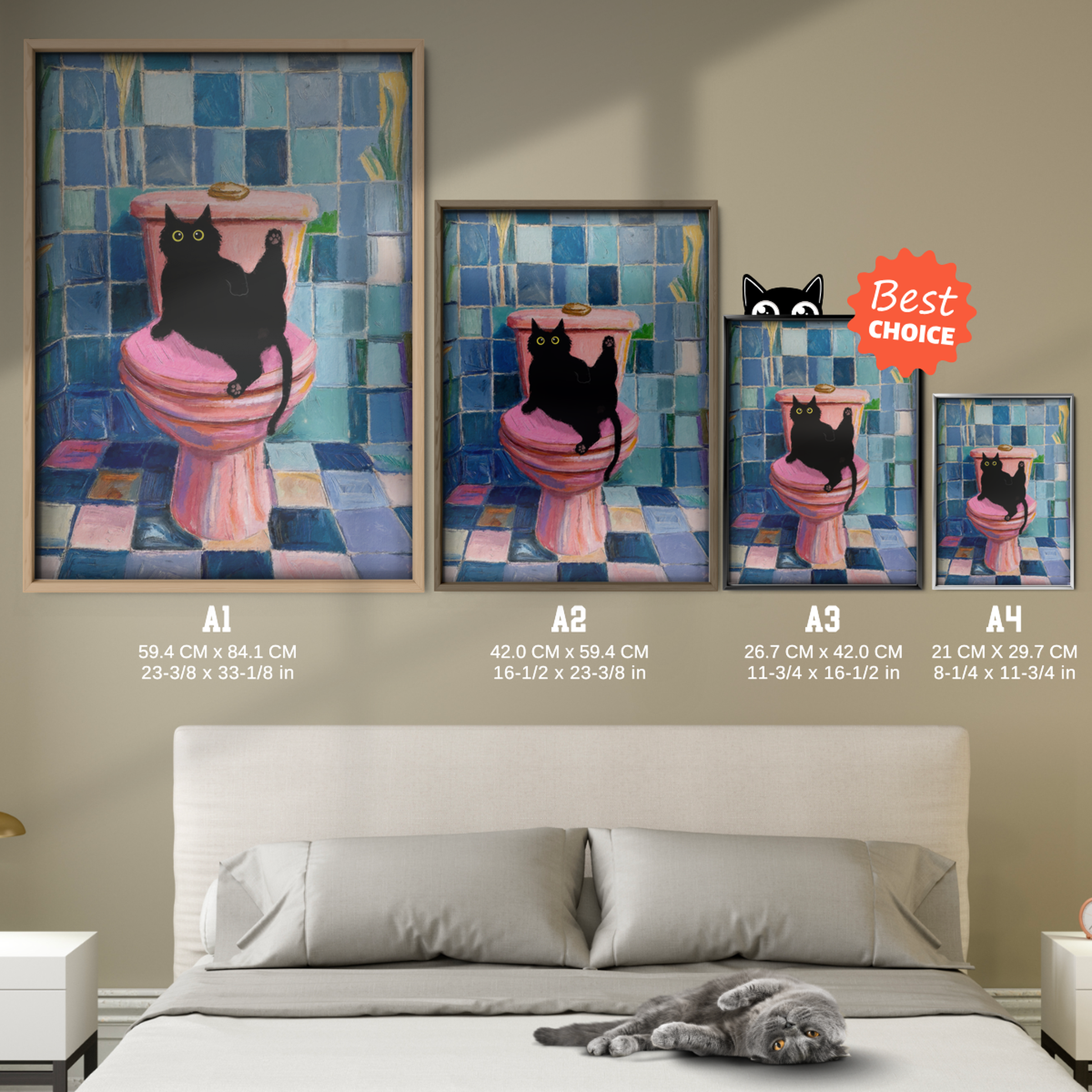 Cat On Toilet Blue Tile