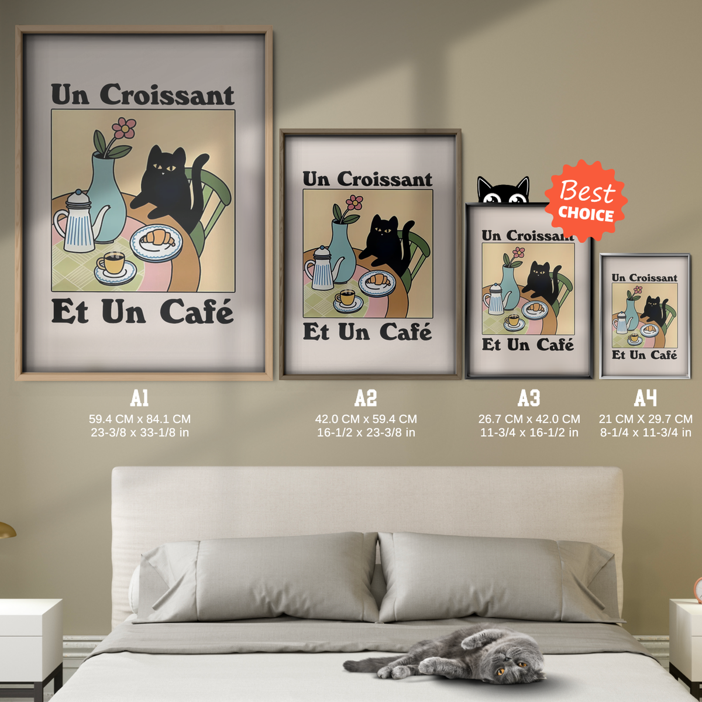 Cat Un Croissant Et Un Cafe
