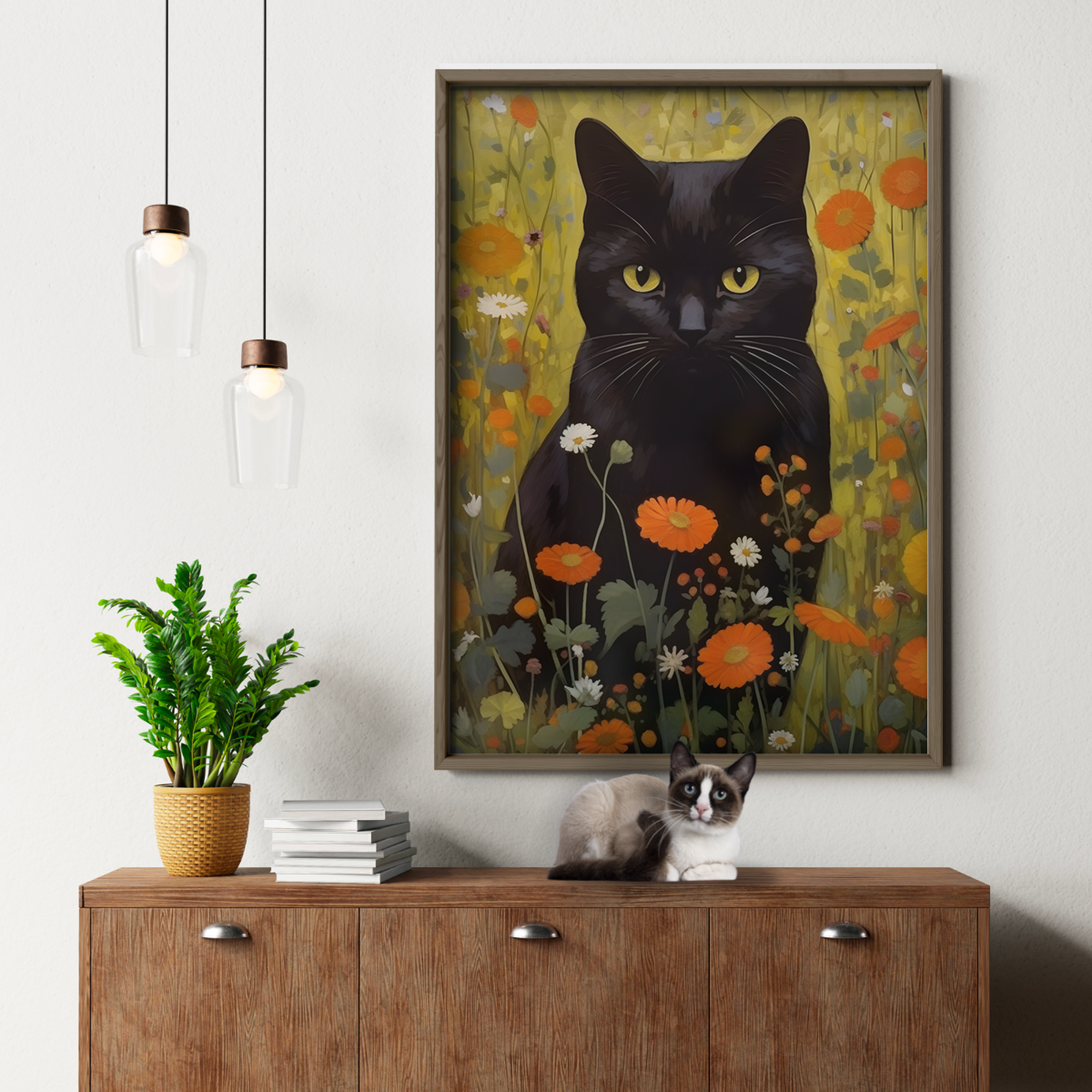 Black Cat In Blooming Field