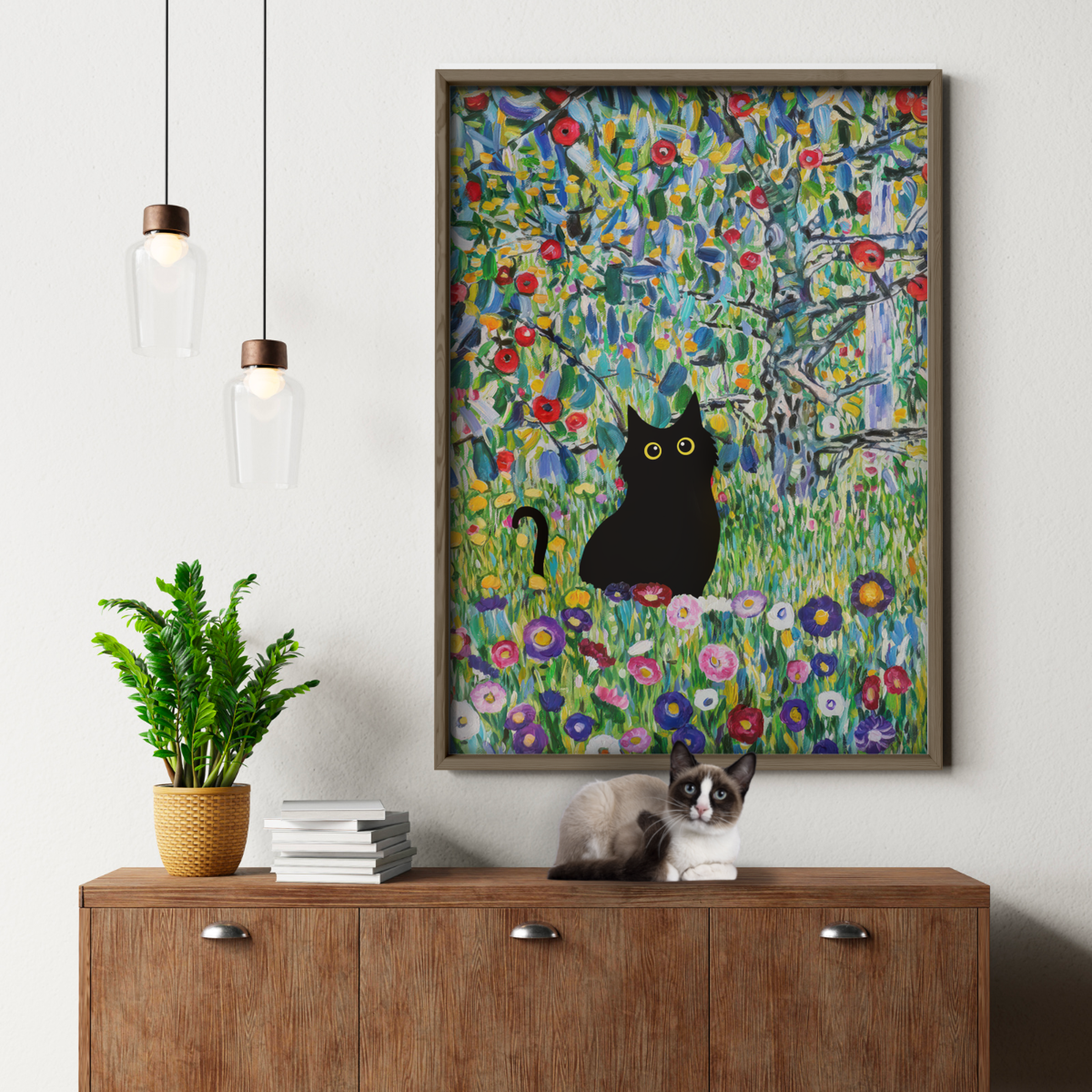 Black Cat In Klimt Flower Meadow