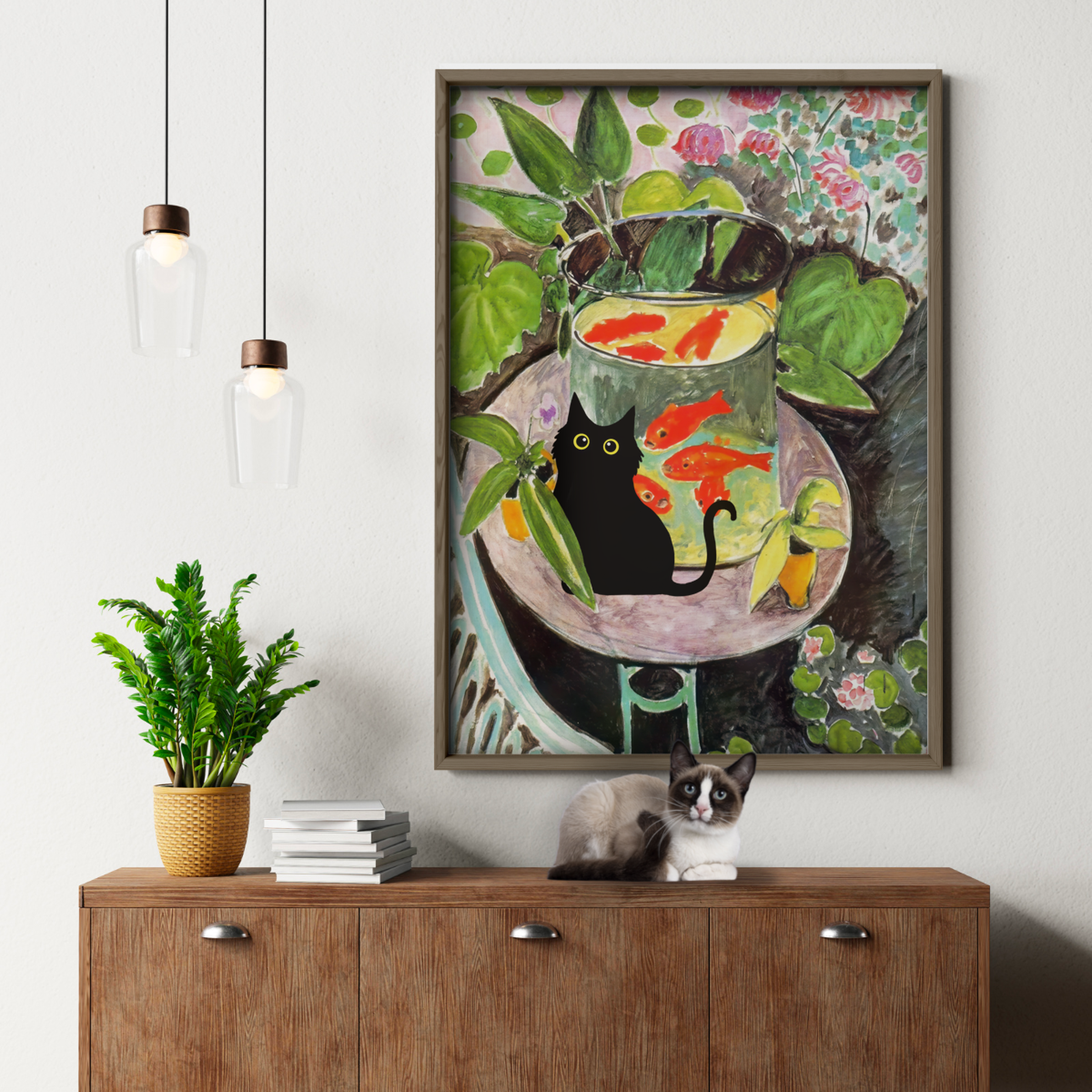 Black Cat With Goldfish Flowers