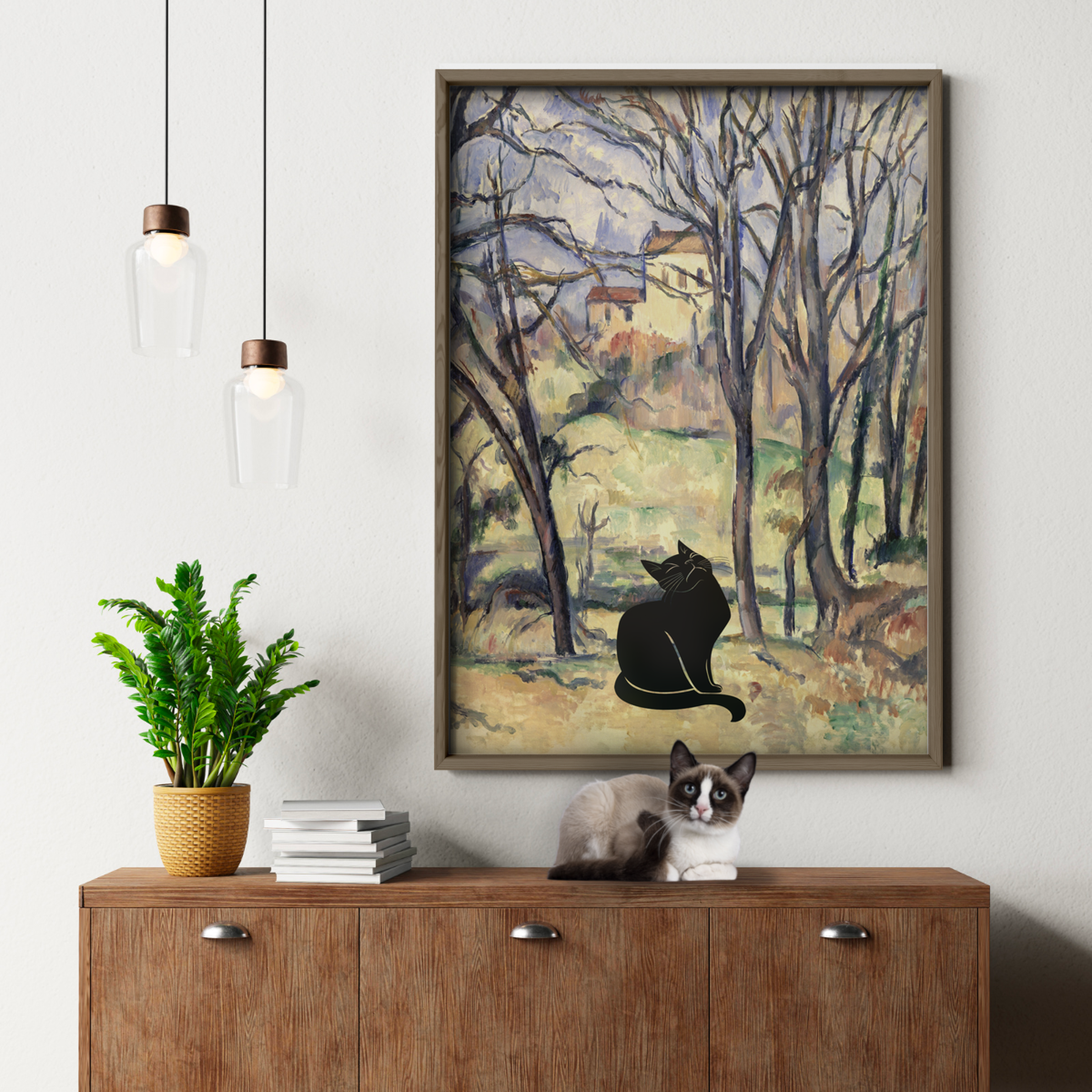 Black Cat X Cezanne Trees And Houses In Provence