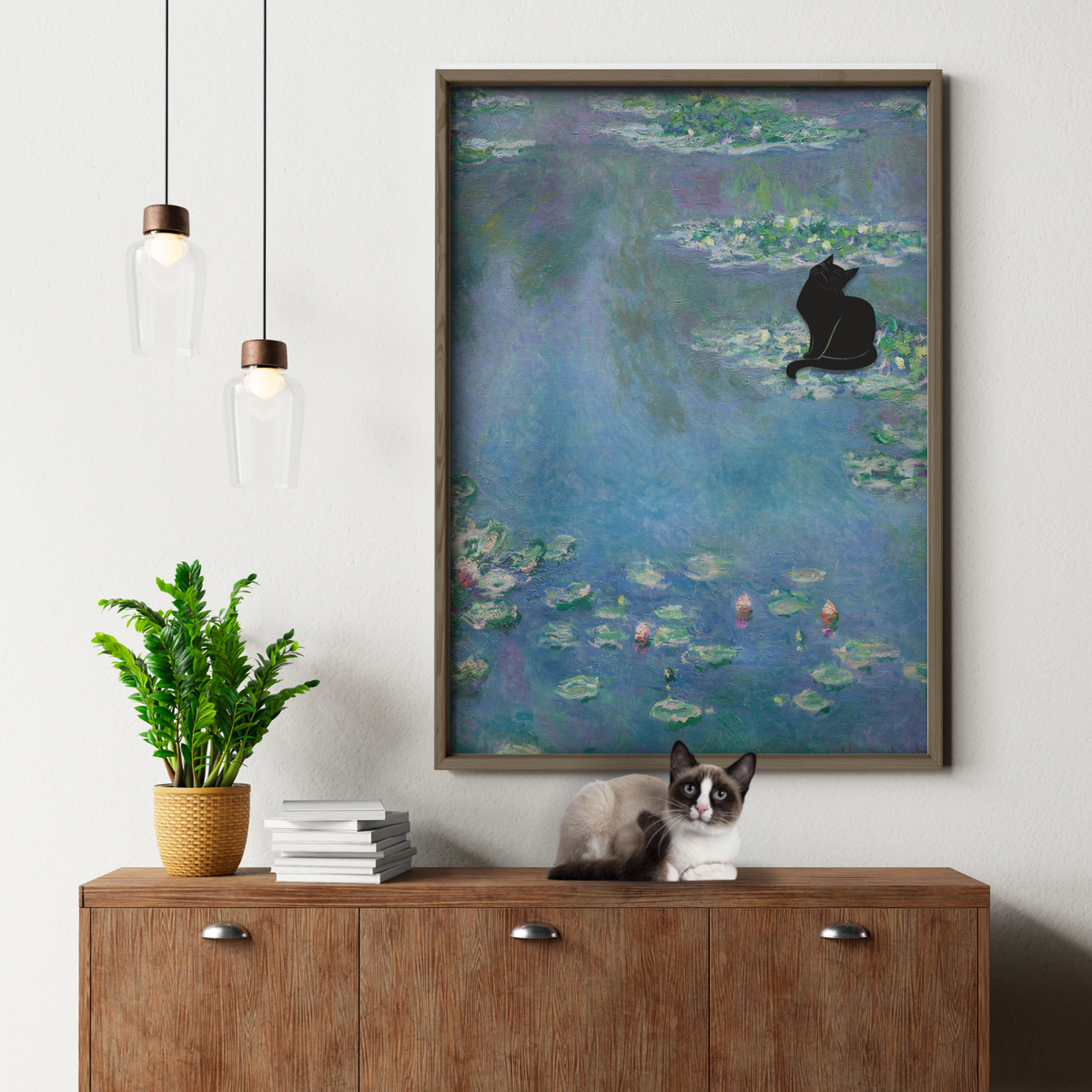 Black Cat X Monet Water Lilies