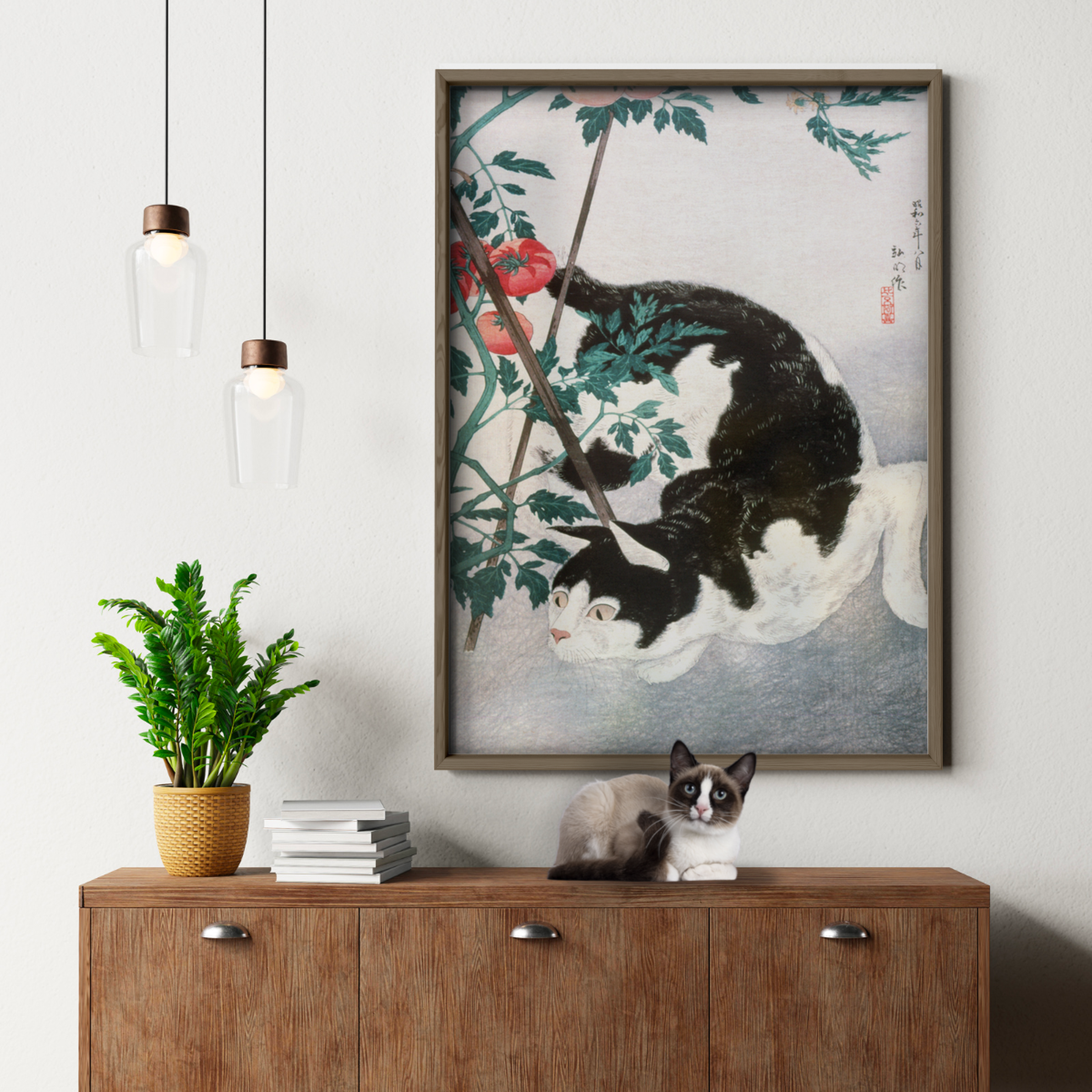 Cat And Peony Japenese Art