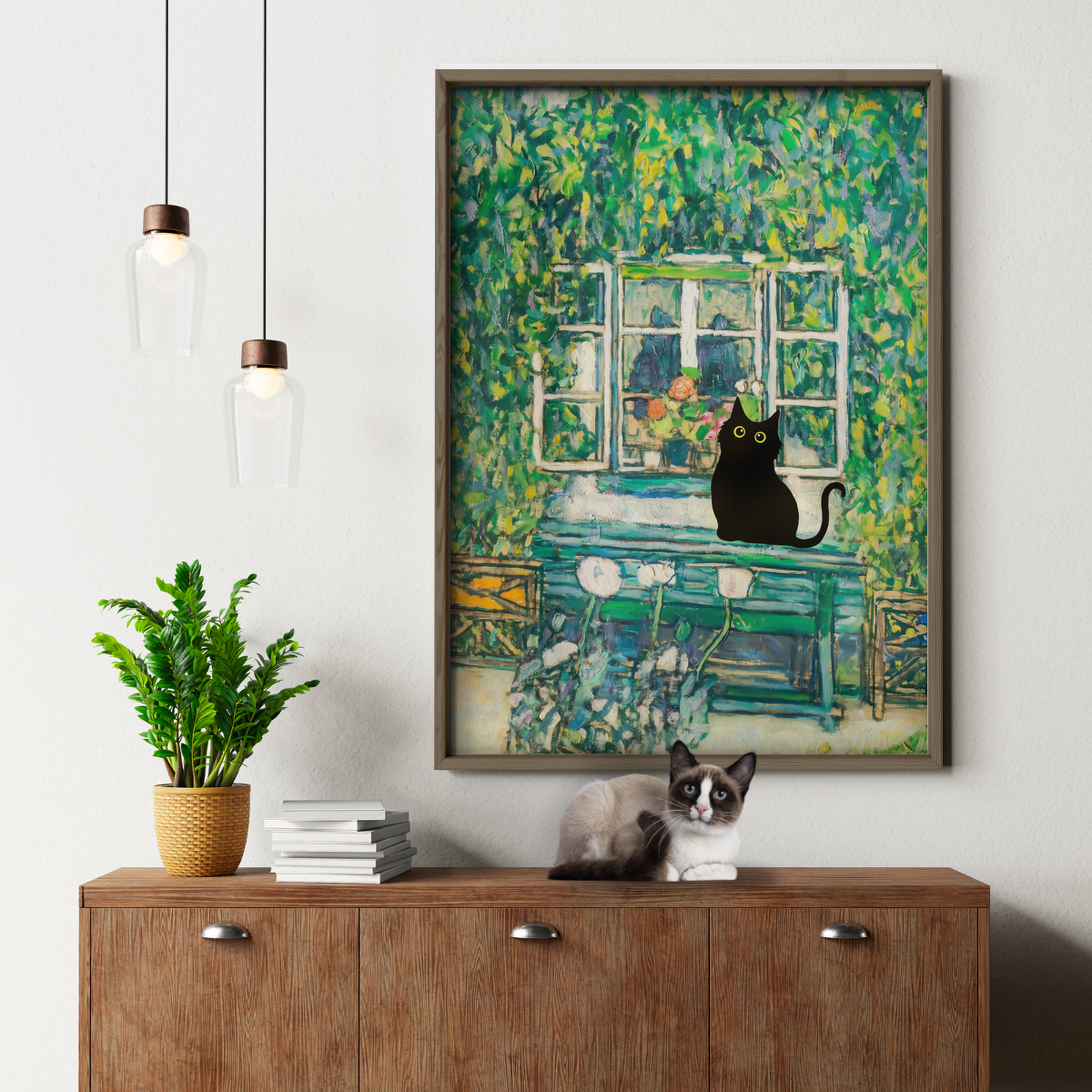 Cat In Monet Garden Window