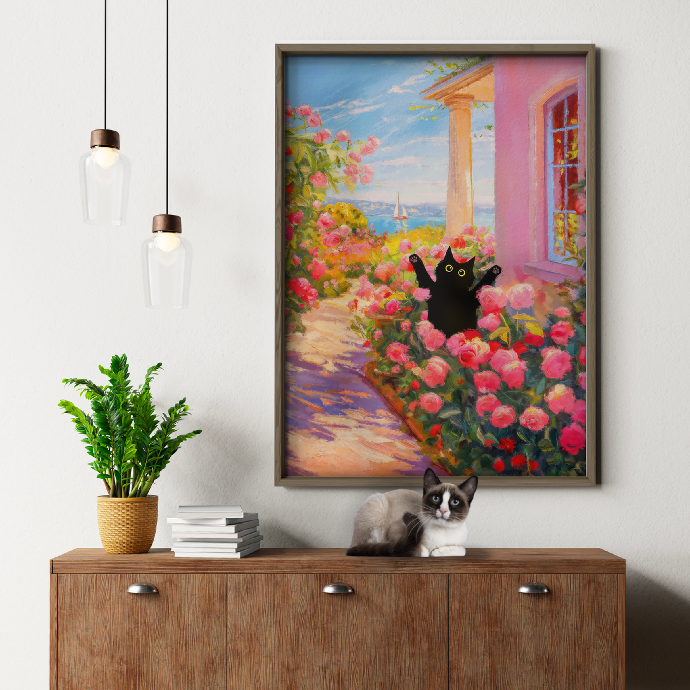 Cat In Monet Rose Garden