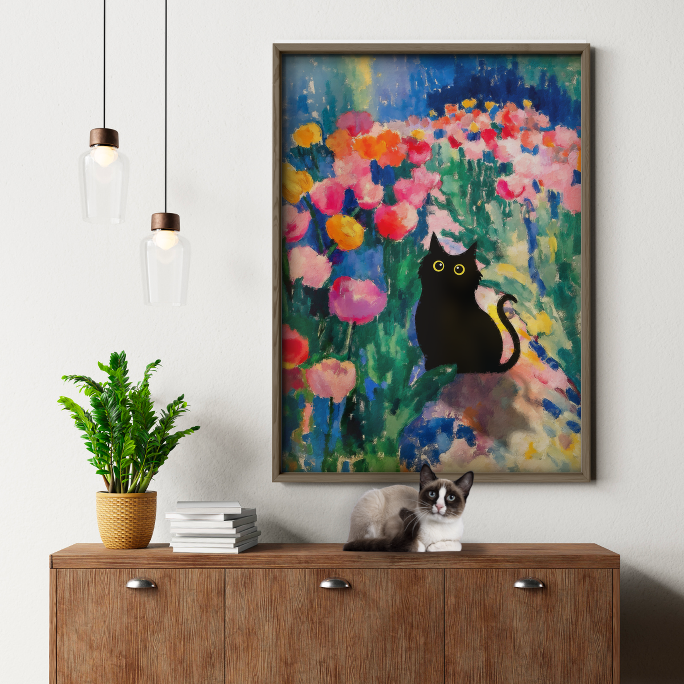 Cat In Monet Tulip Field