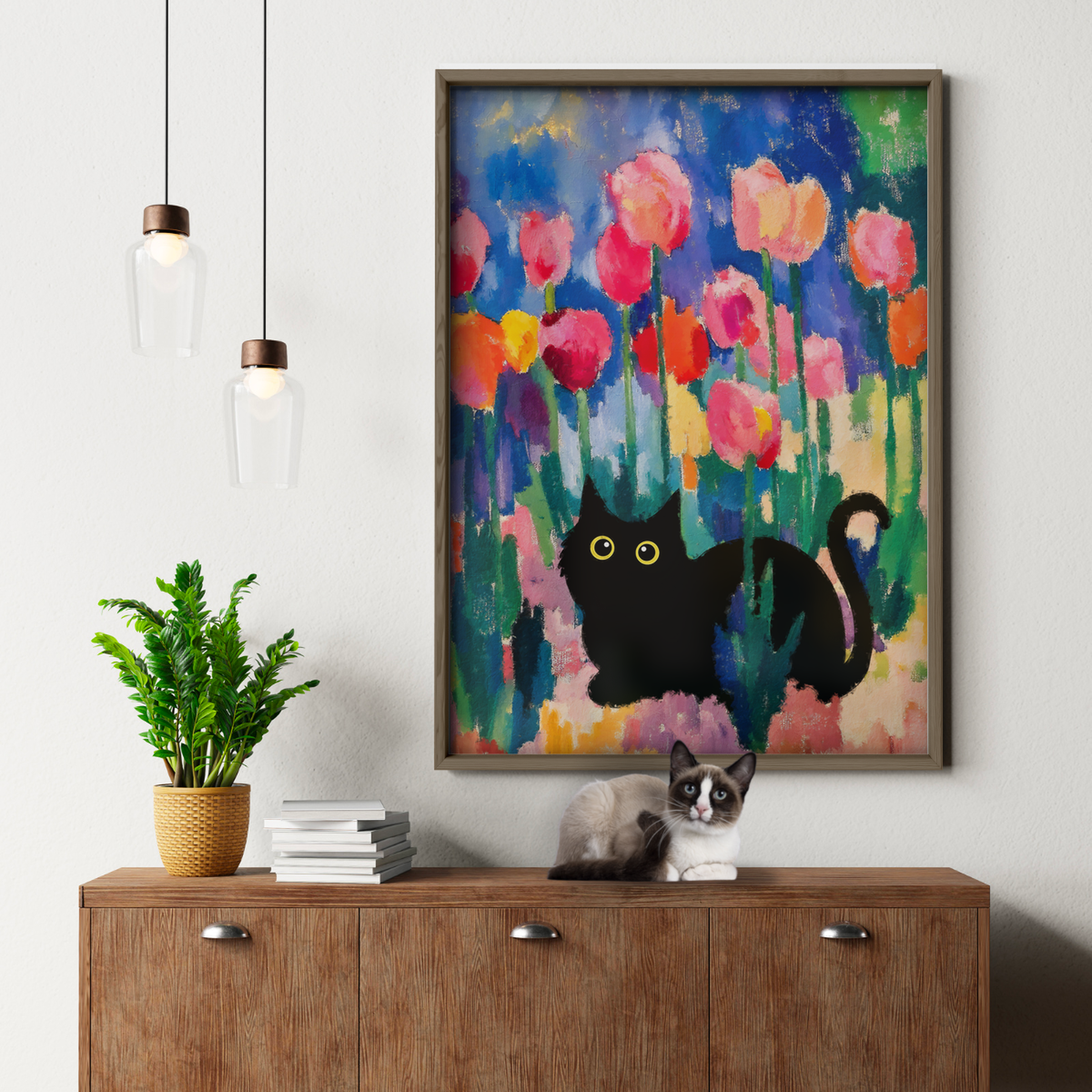 Cat In Monet Tulips