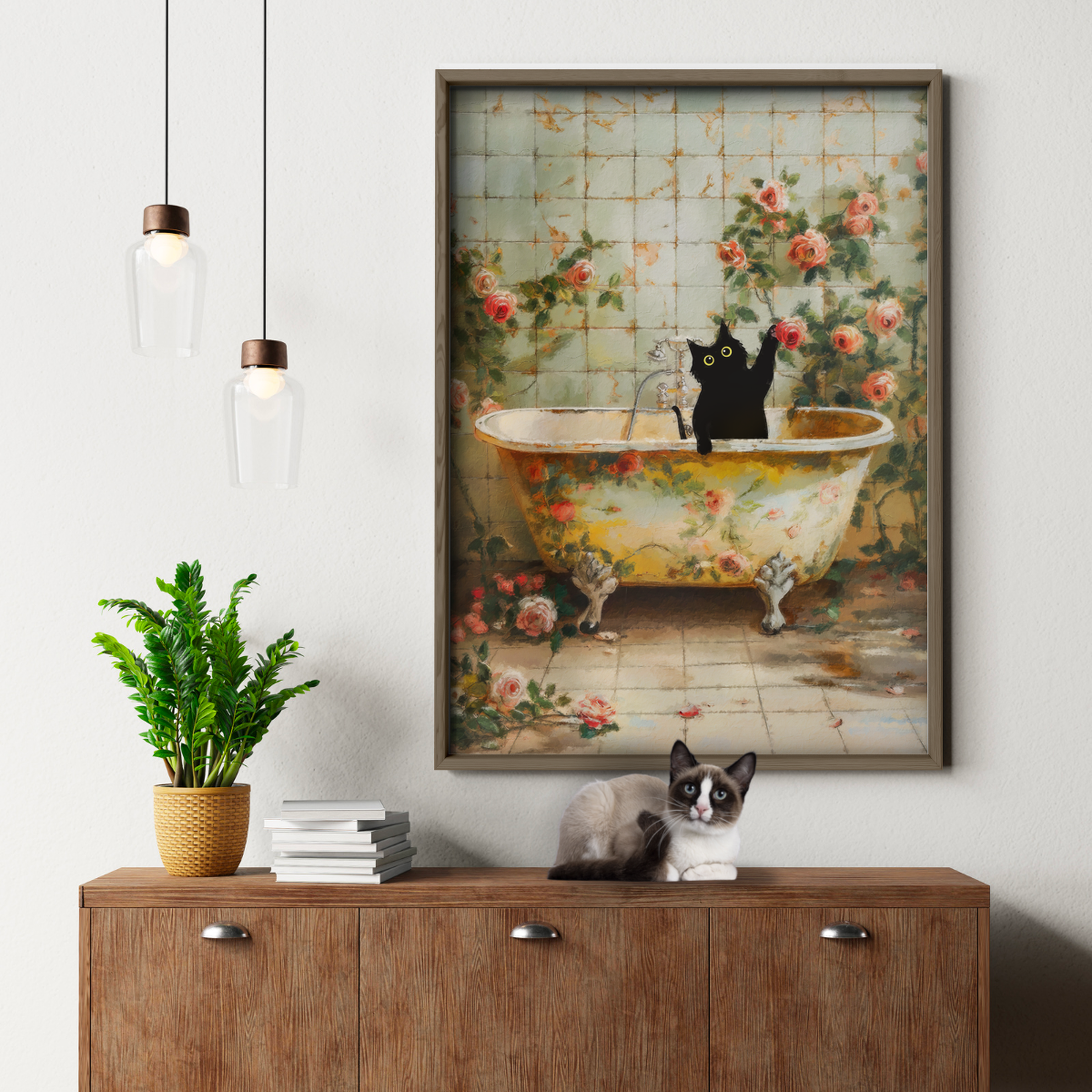 Cat In Vintage Floral Bathtub