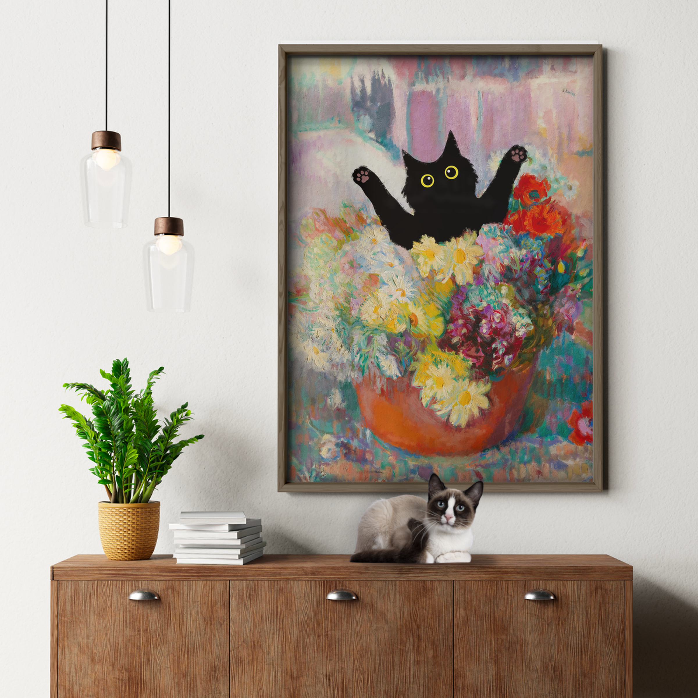 Cat Jump Matisse Flowers