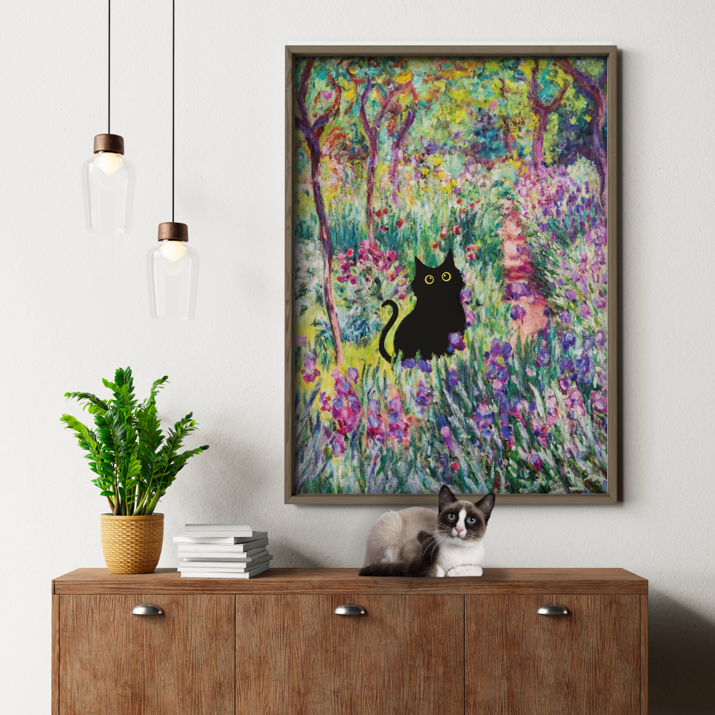 Cat Monet Irises Garden