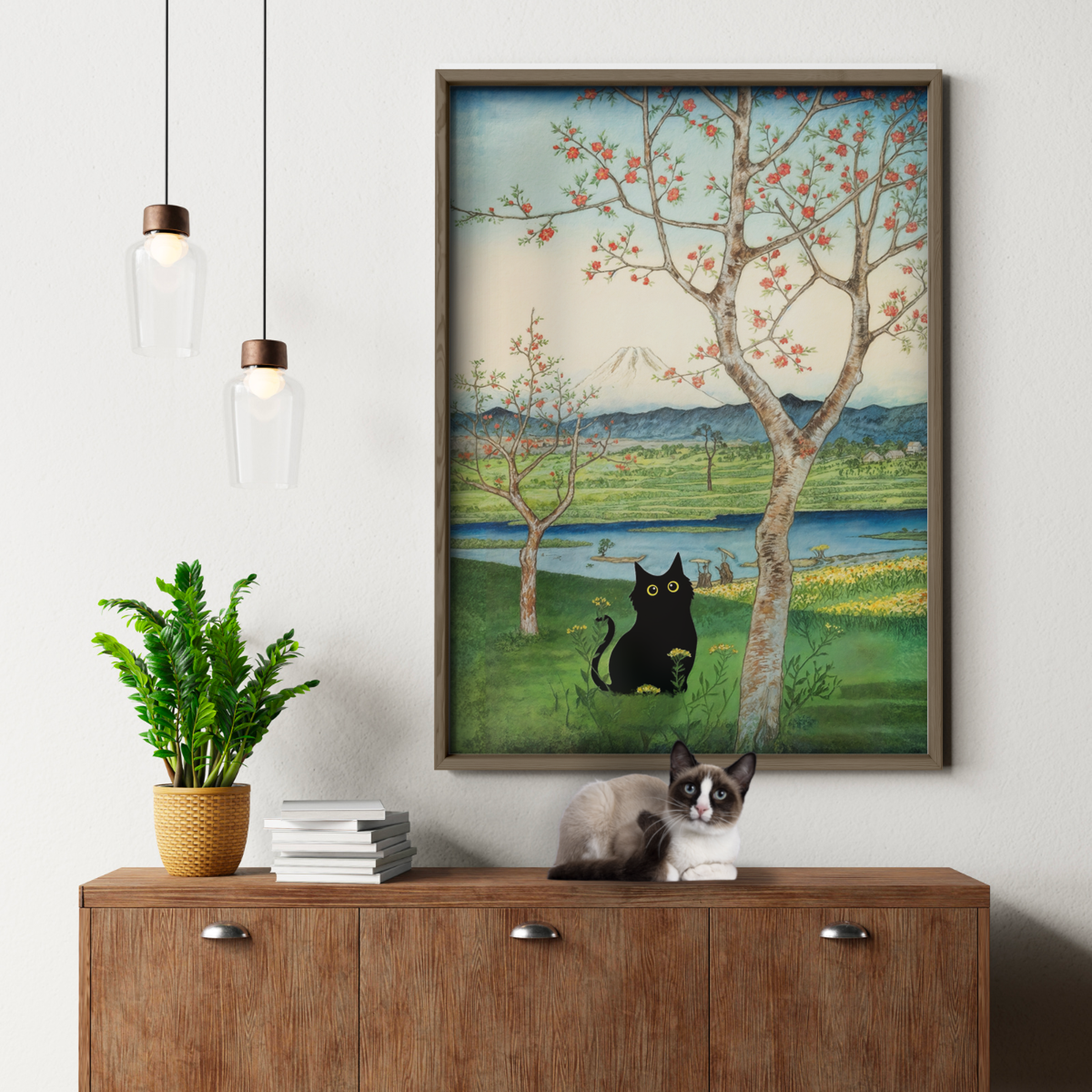 Cat Mount Fuji X Cherry Blossoms