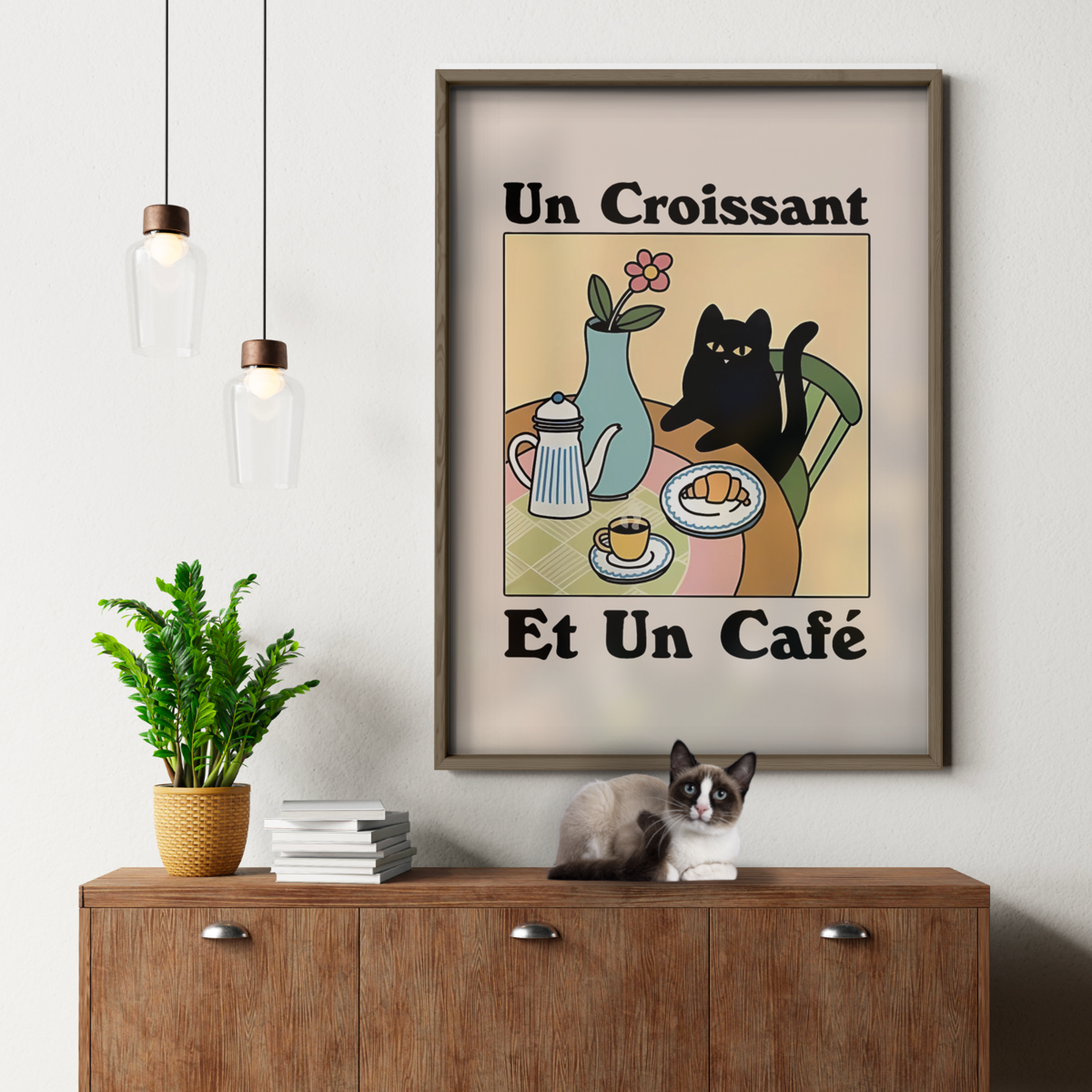 Cat Un Croissant Et Un Cafe