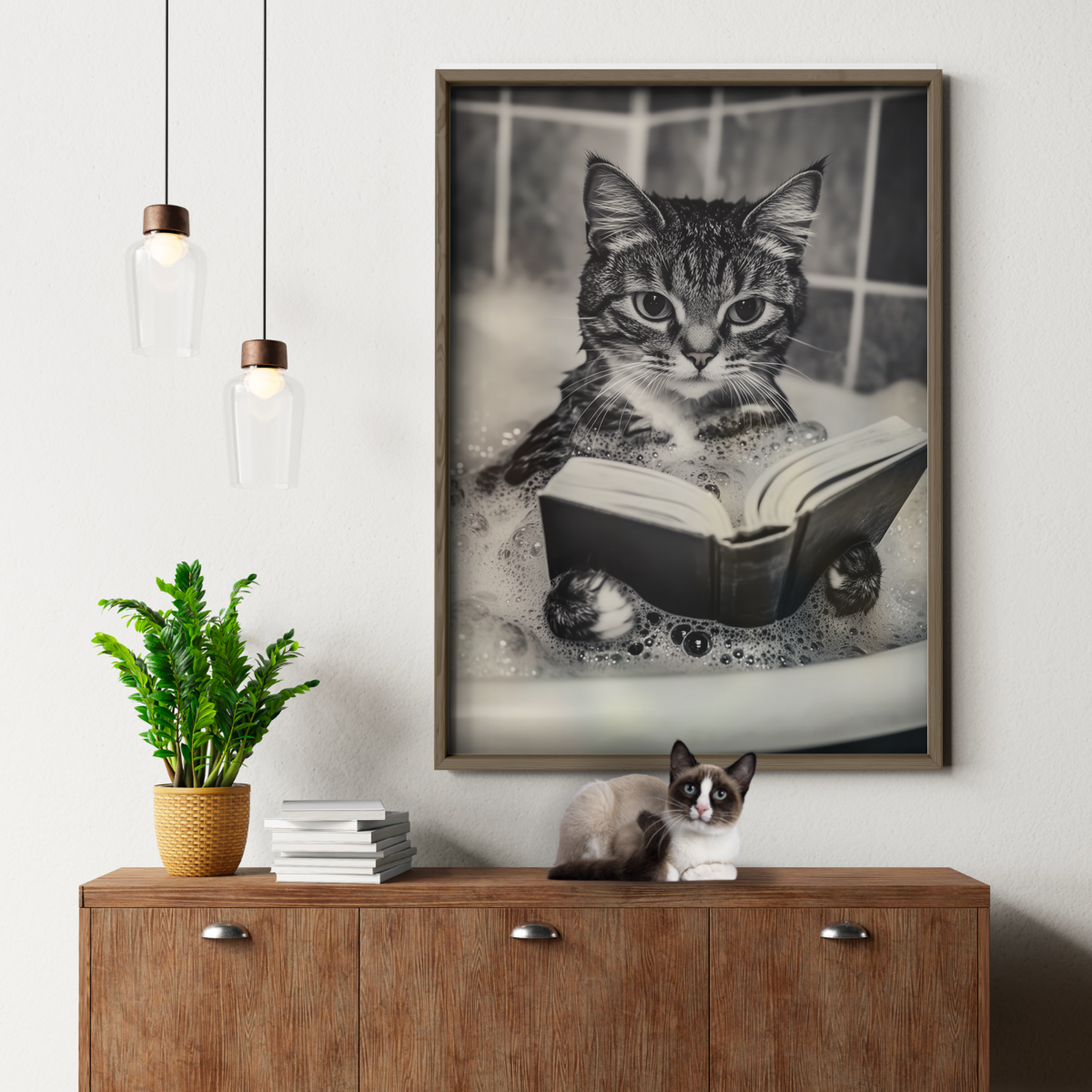 Cozy Cat Bathtub Reading