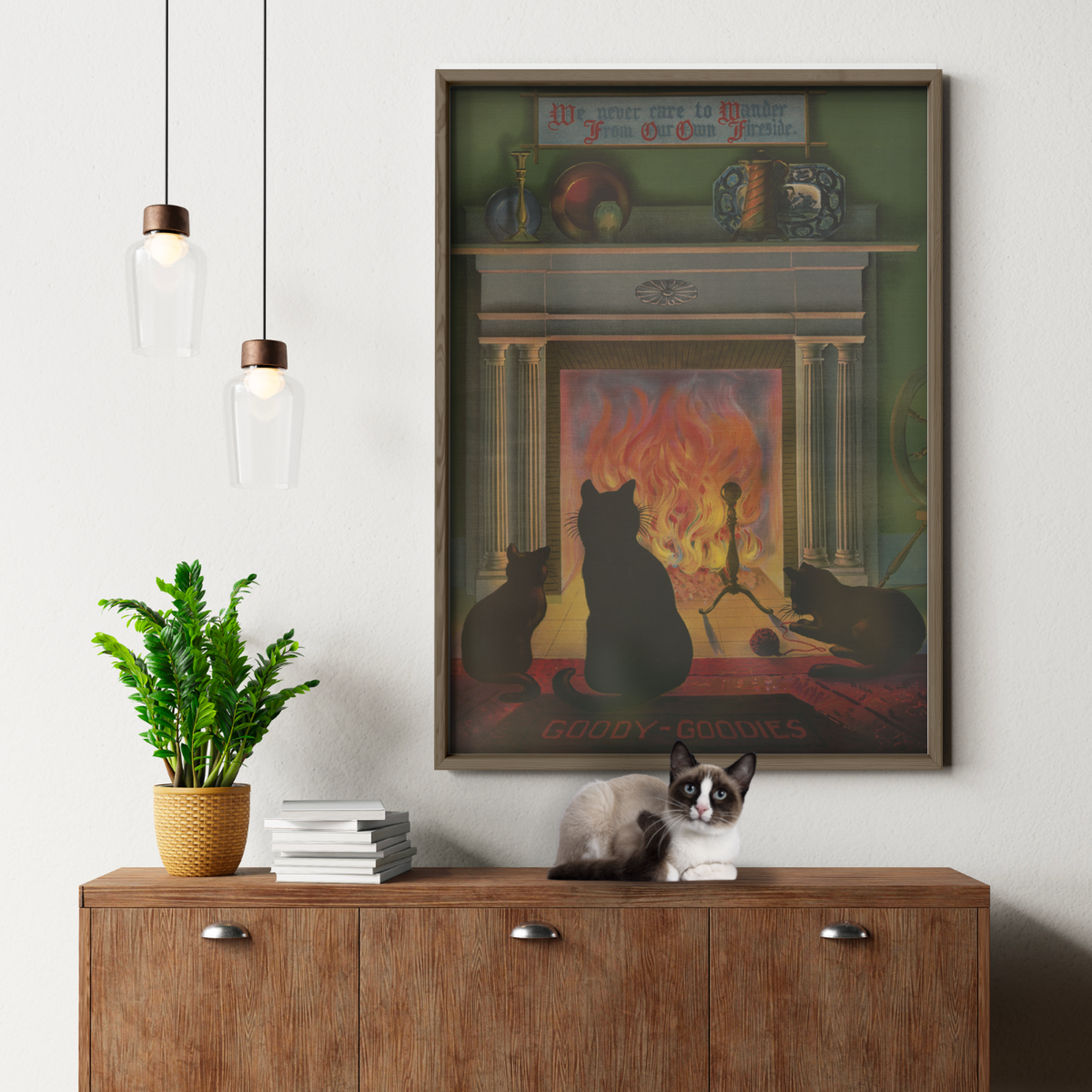 Cozy Cats By The Fireplace