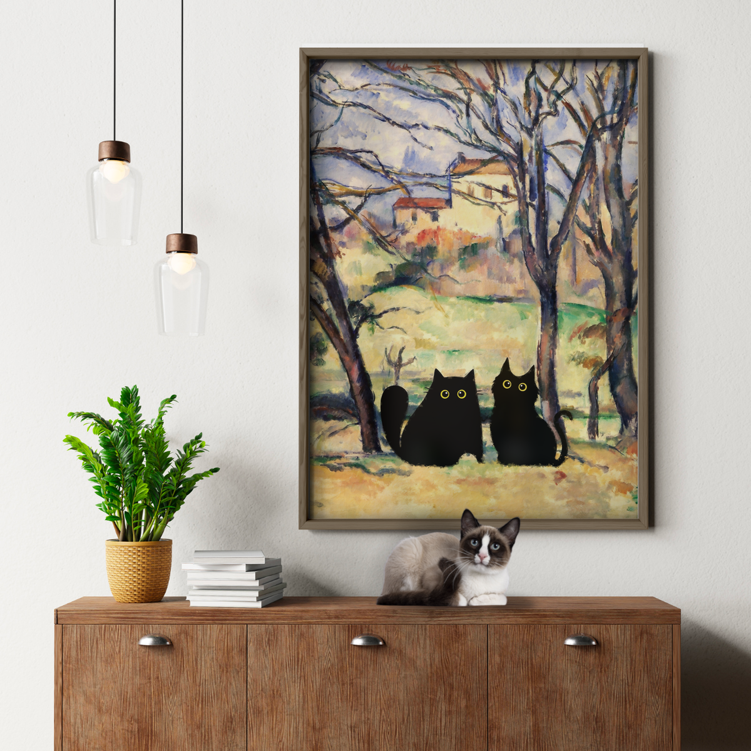 Two Cats In Cezanne Landscape