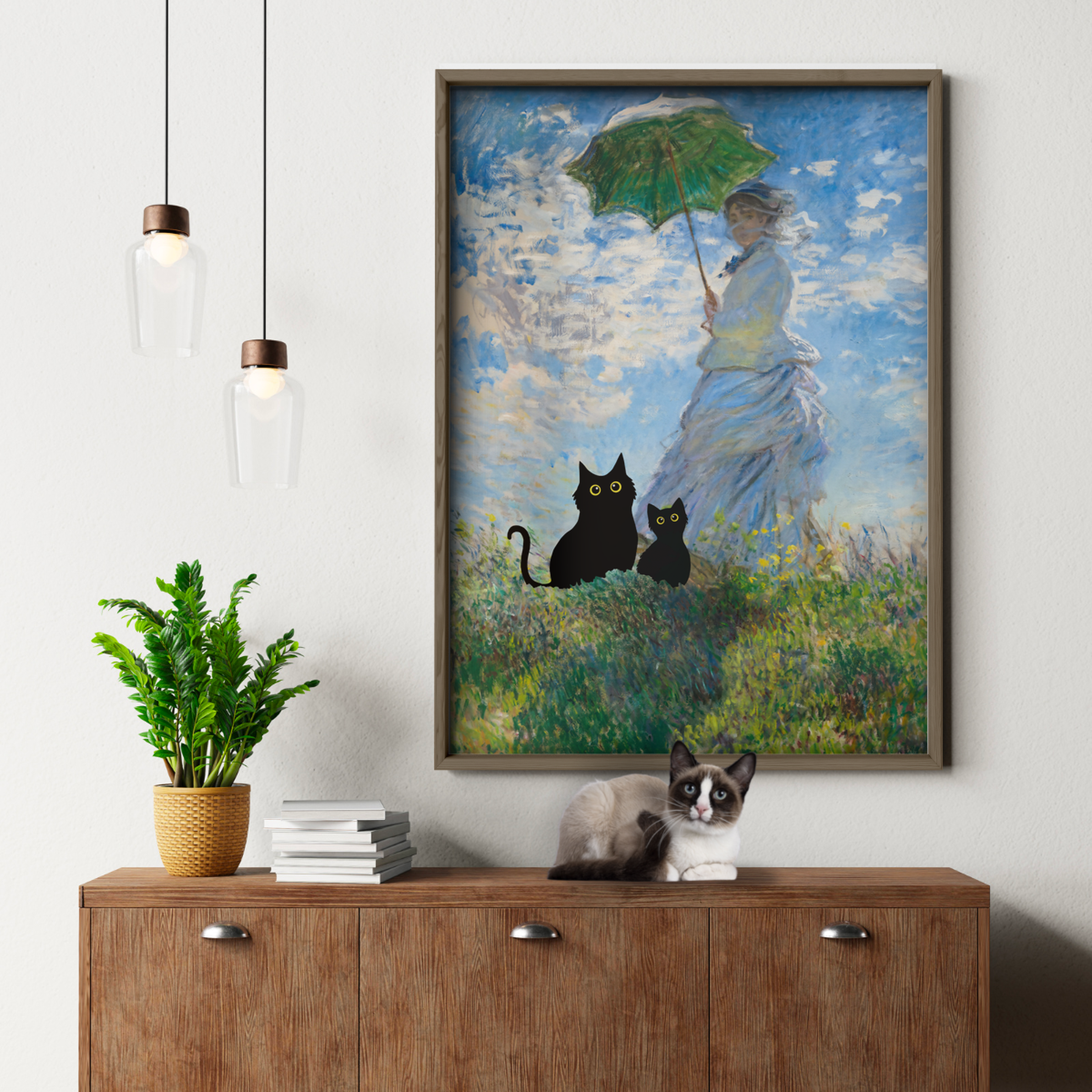 Two Cats In Monet Parasol X Monnet