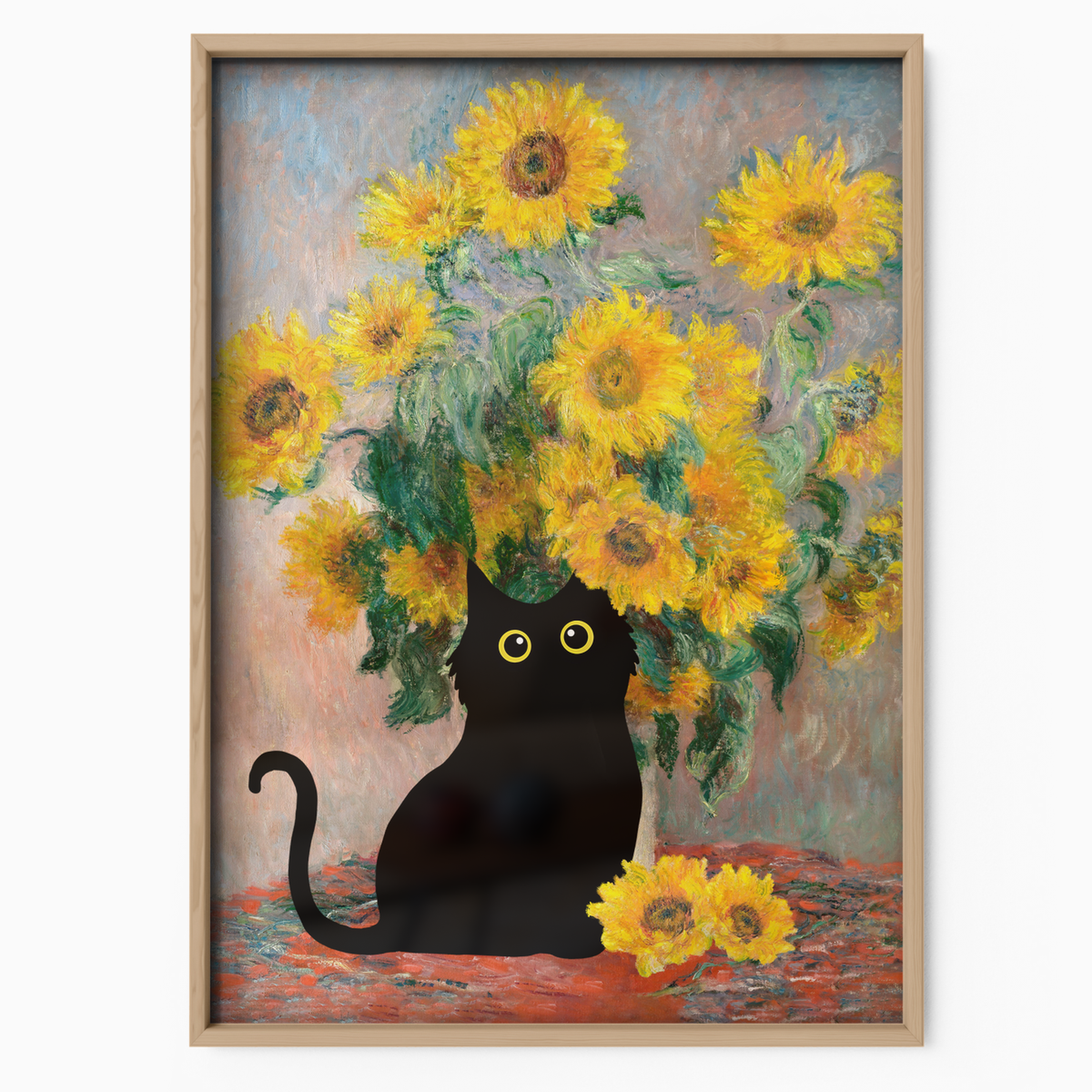 Black Cat With Van Gogh Sunflowers