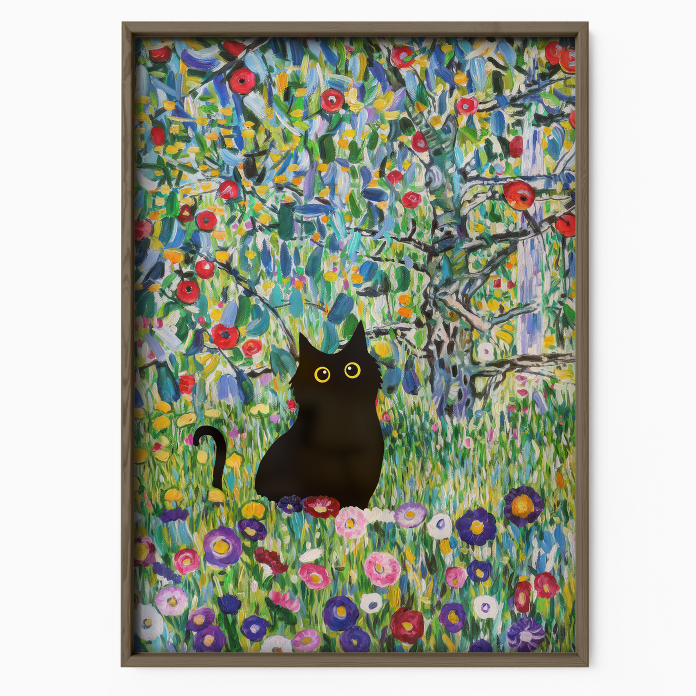 Black Cat In Klimt Flower Meadow