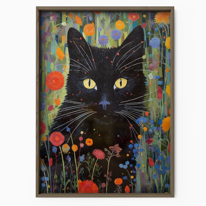 Black Cat In Wildflowers