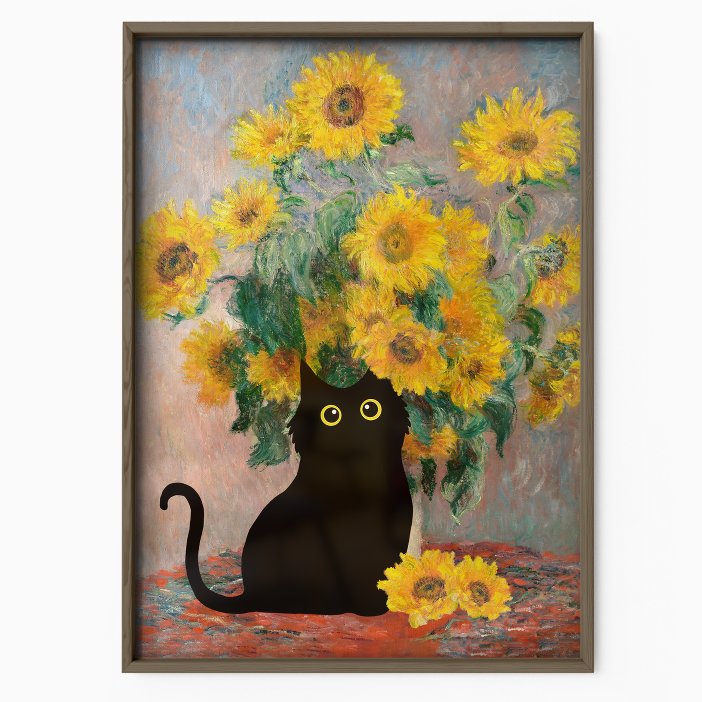 Black Cat With Van Gogh Sunflowers
