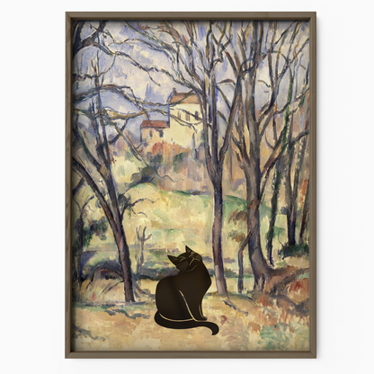 Black Cat X Cezanne Trees And Houses In Provence