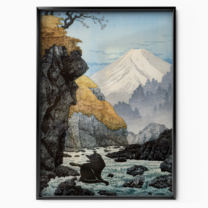 Black Cat By Mount Fuji Cat