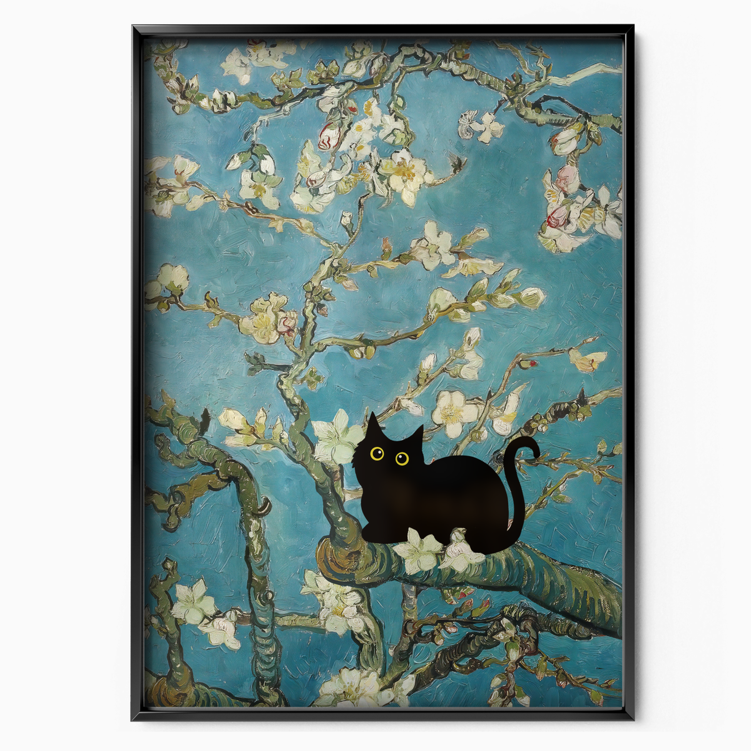 Black Cat In Van Gogh Almond Blossoms