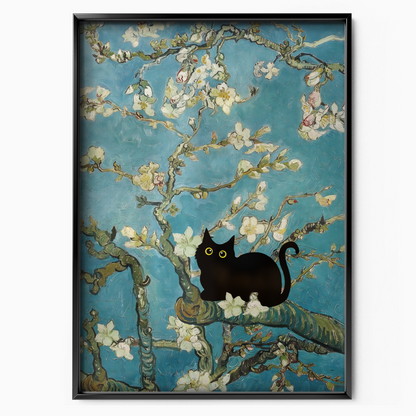 Black Cat In Van Gogh Almond Blossoms