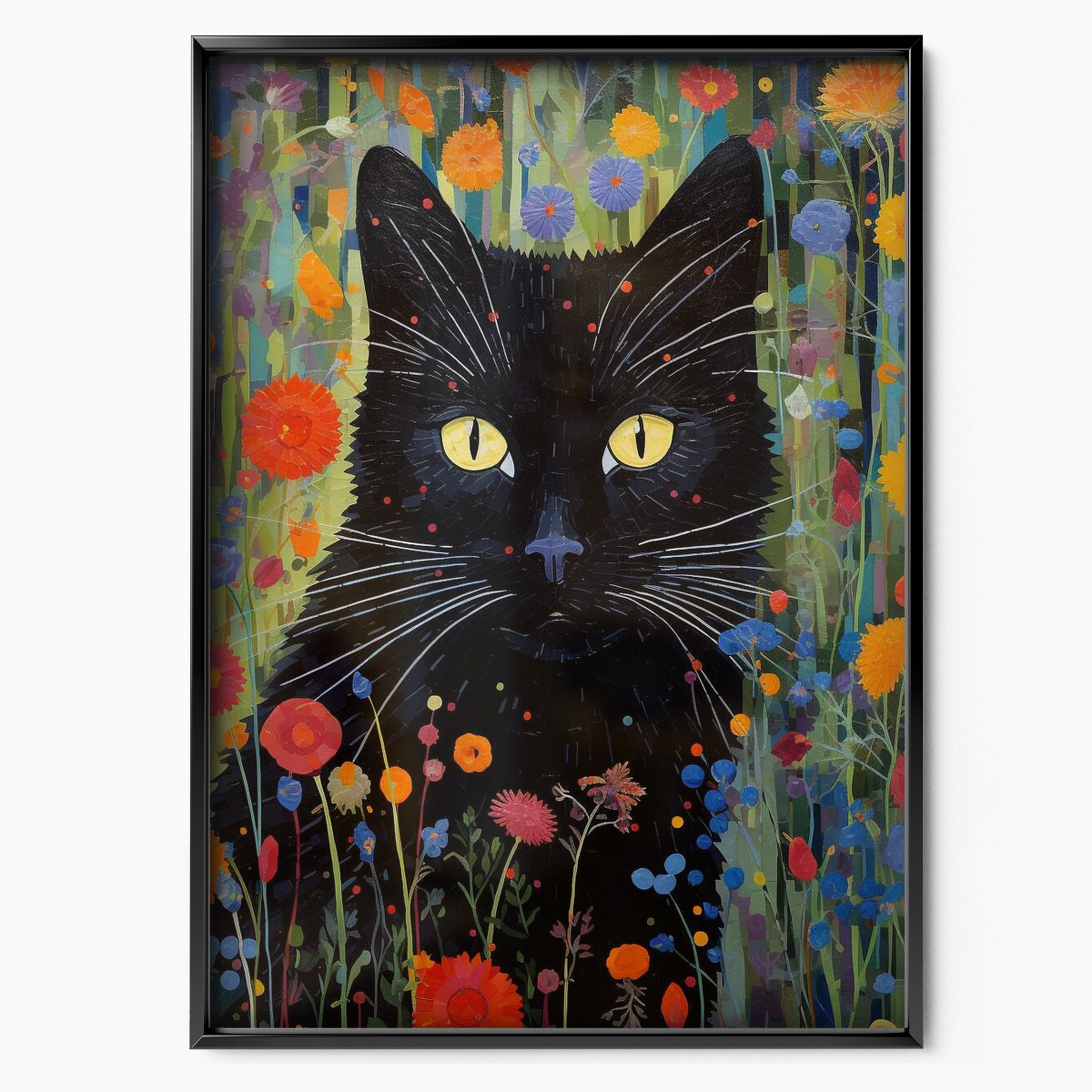 Black Cat In Wildflowers