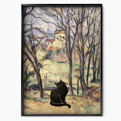 Black Cat X Cezanne Trees And Houses In Provence