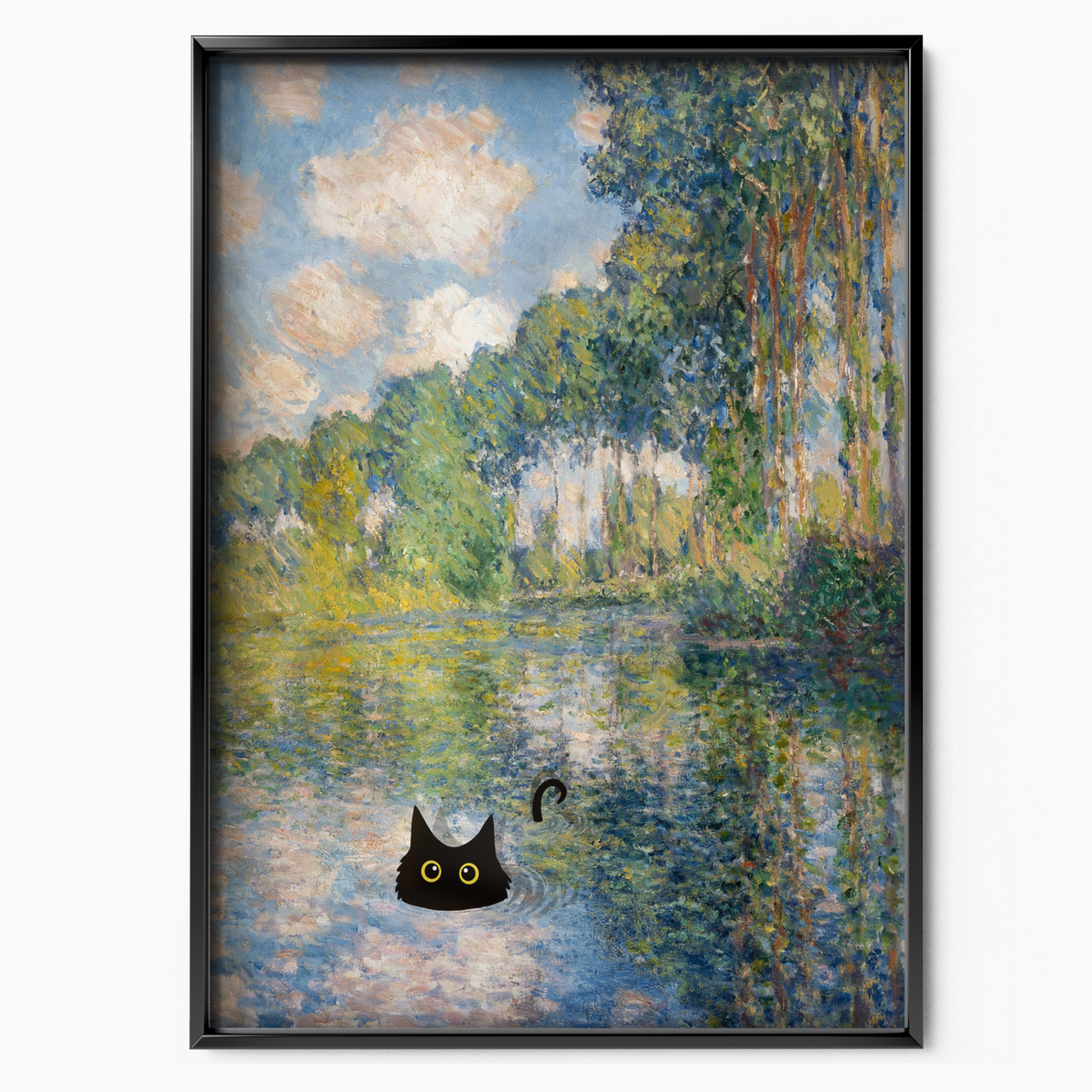 Cat By Monet River Landscapeat