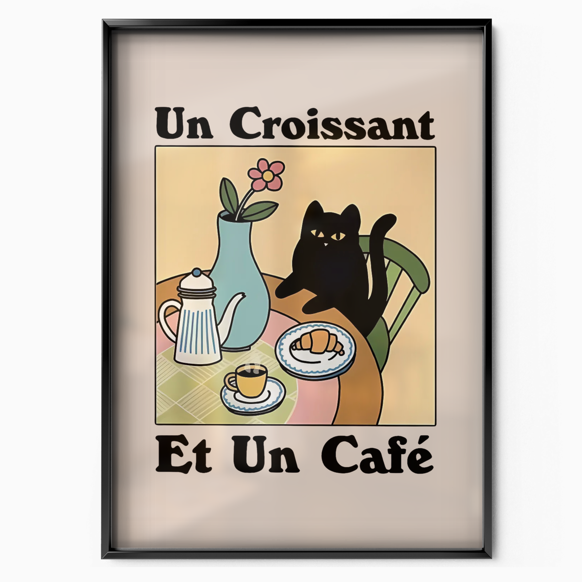 Cat Un Croissant Et Un Cafe