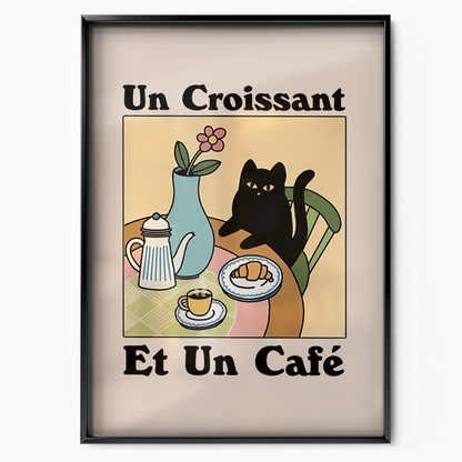 Cat Un Croissant Et Un Cafe